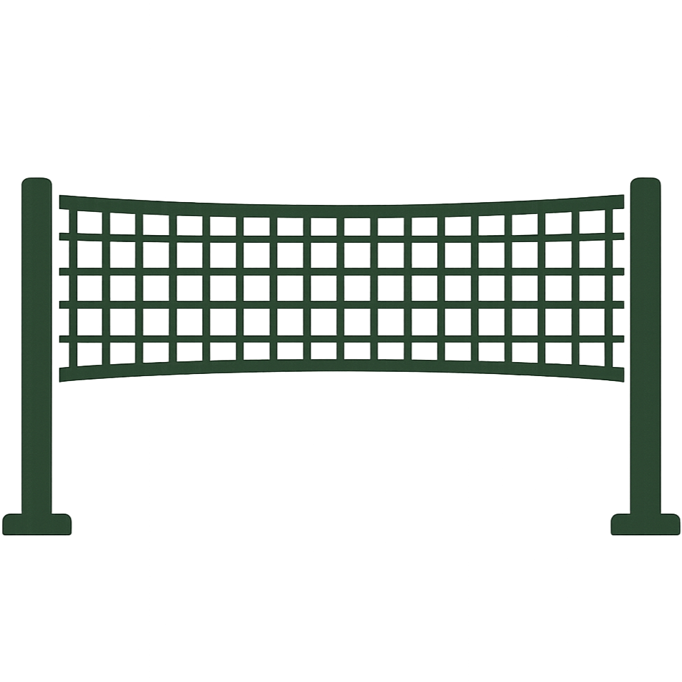 A decorative garden fence with green vertical posts and a curved grid pattern, set against a black background with purple glowing accents.