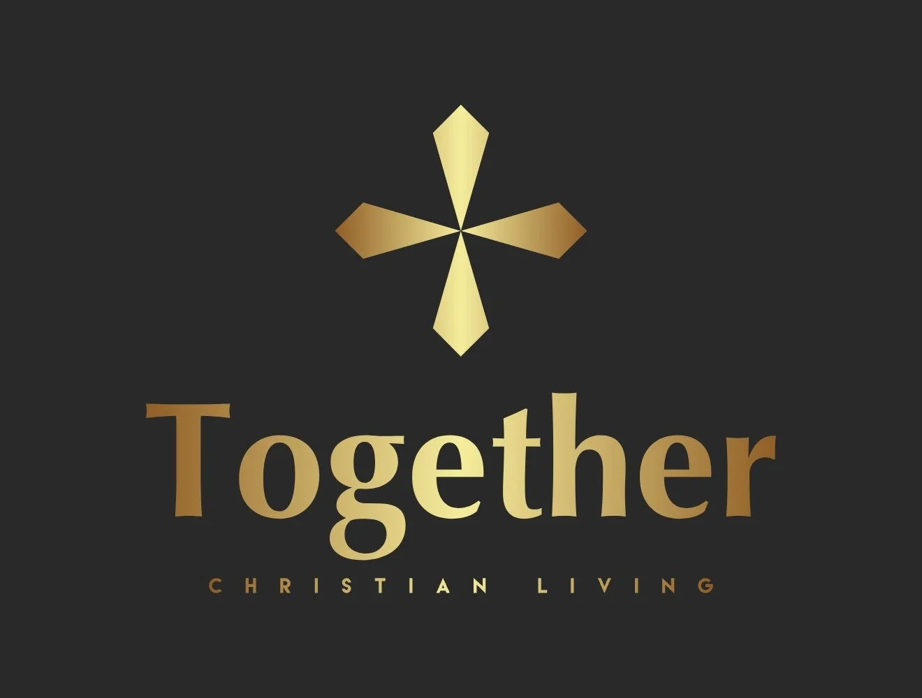 A black background with a gold Christian cross and the word "Together" in gold lettering, with "Christian Living" written below.
