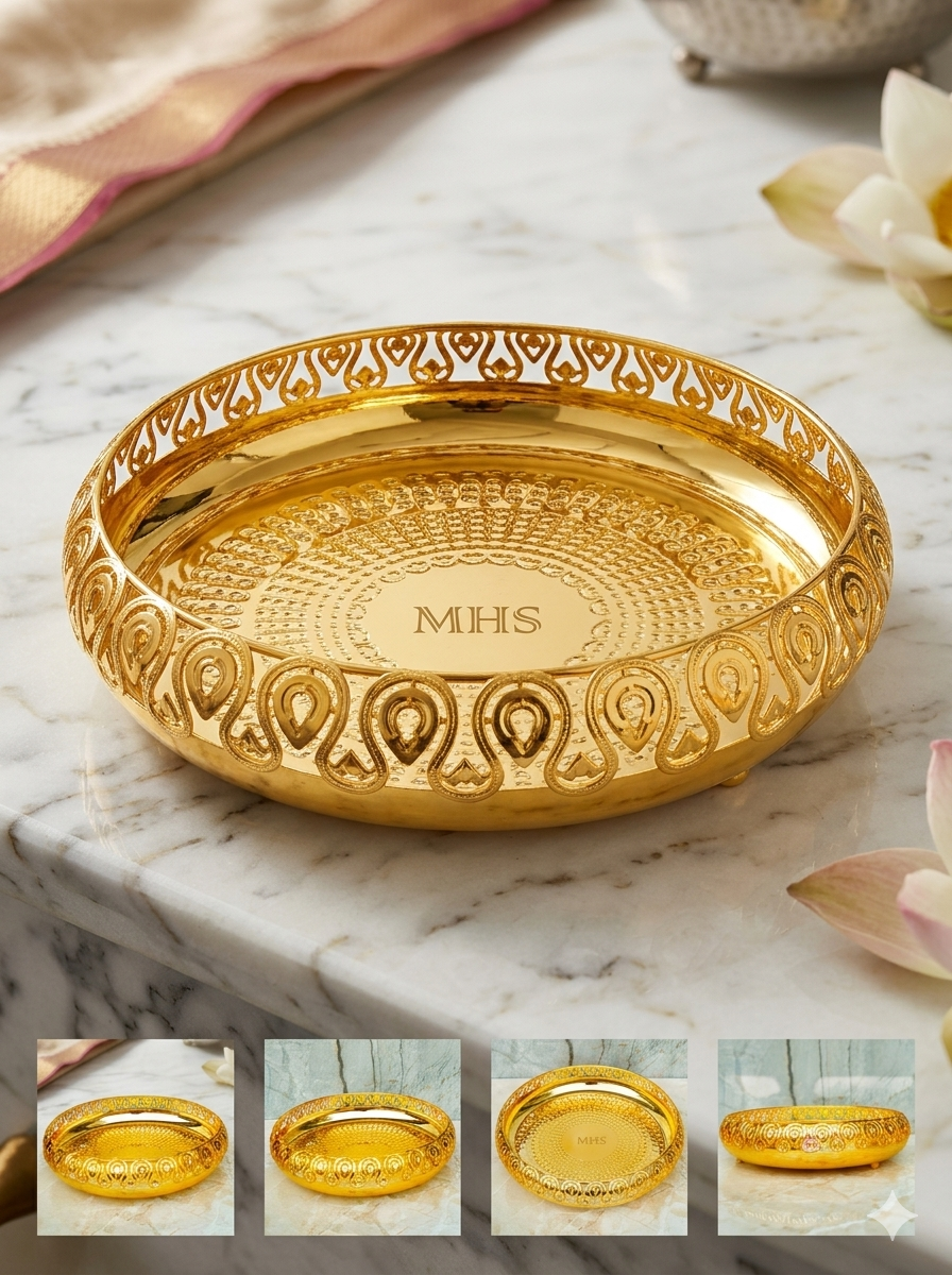 German Silver gold coating Decorative Serving Tray with Ornamental Border RG13