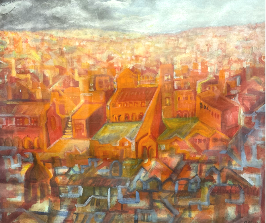 Bolonga Italy Aerial Vew, Acrylic, 23 x 19 inches