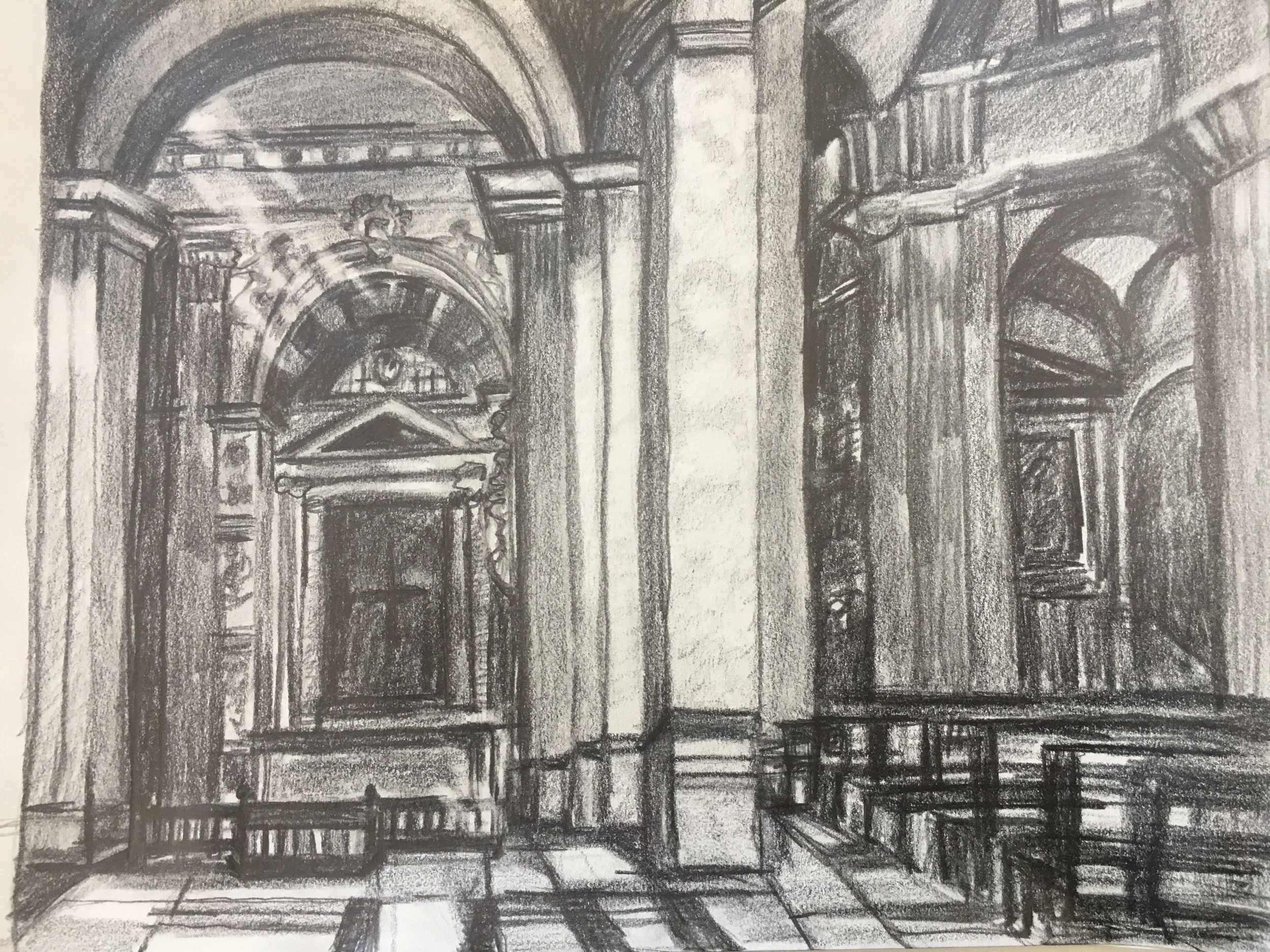 Rome Church Interior, Drawing, 8 x 11 inches