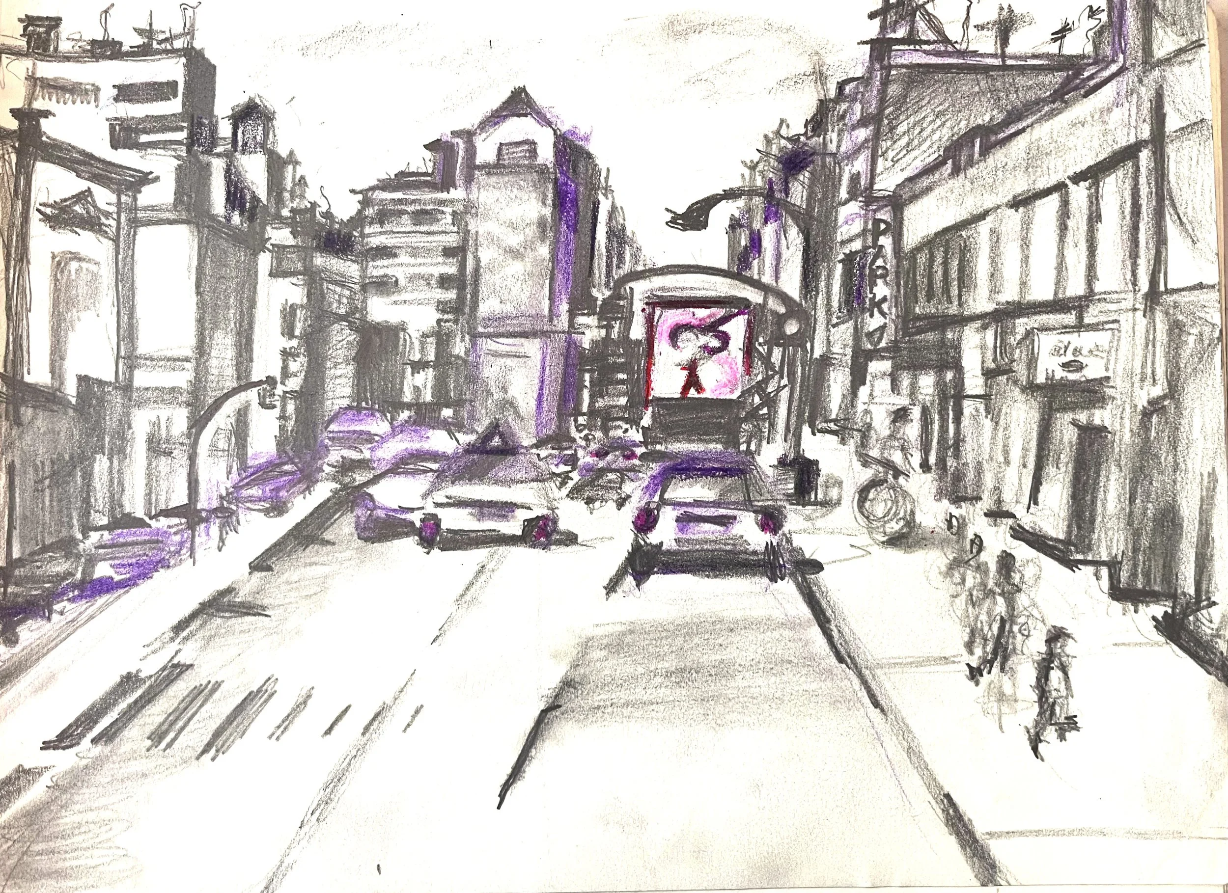 City Street, Drawing, 8 x 11 inches