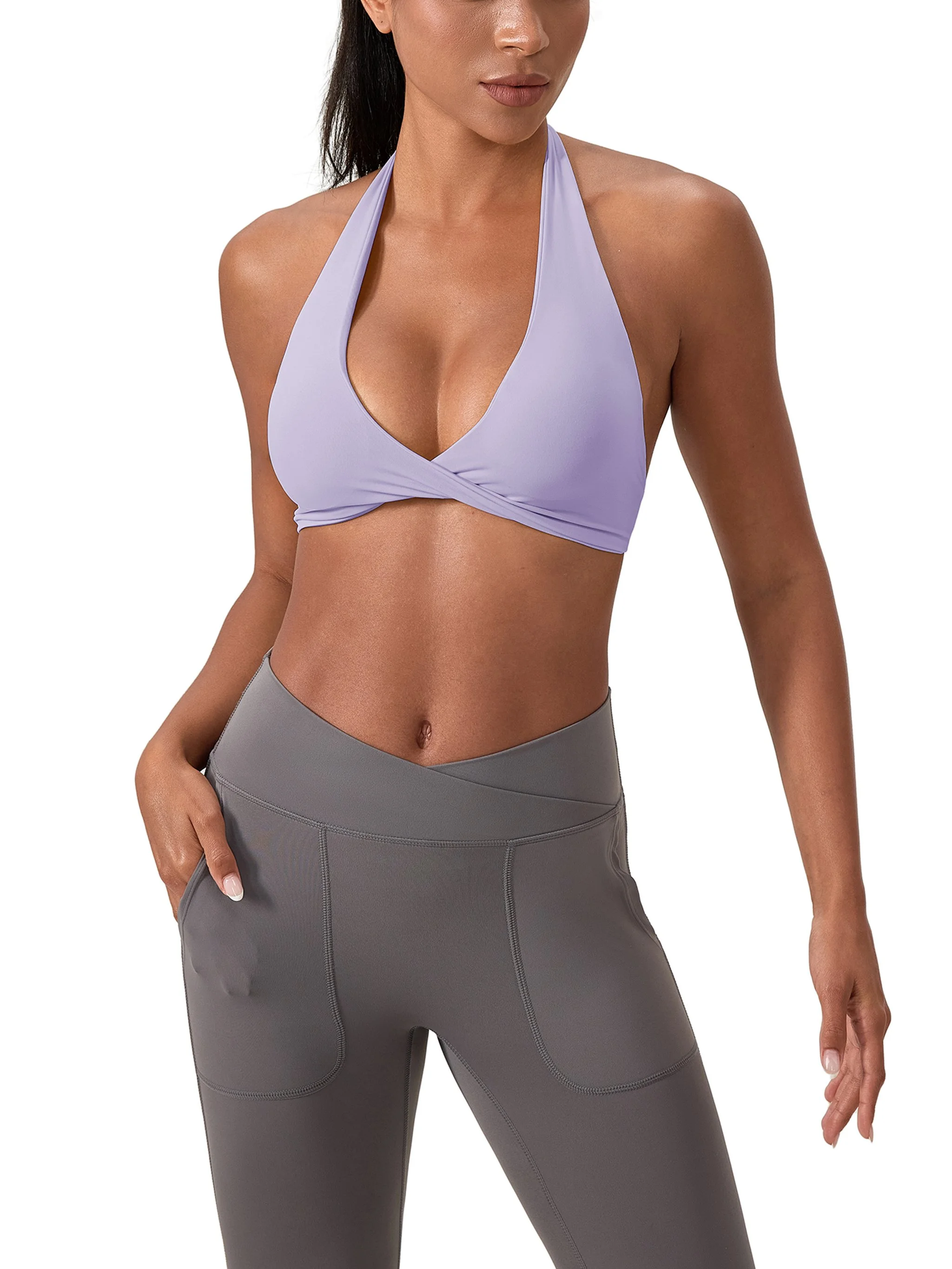 Women's Pleated Halter Sports Bra