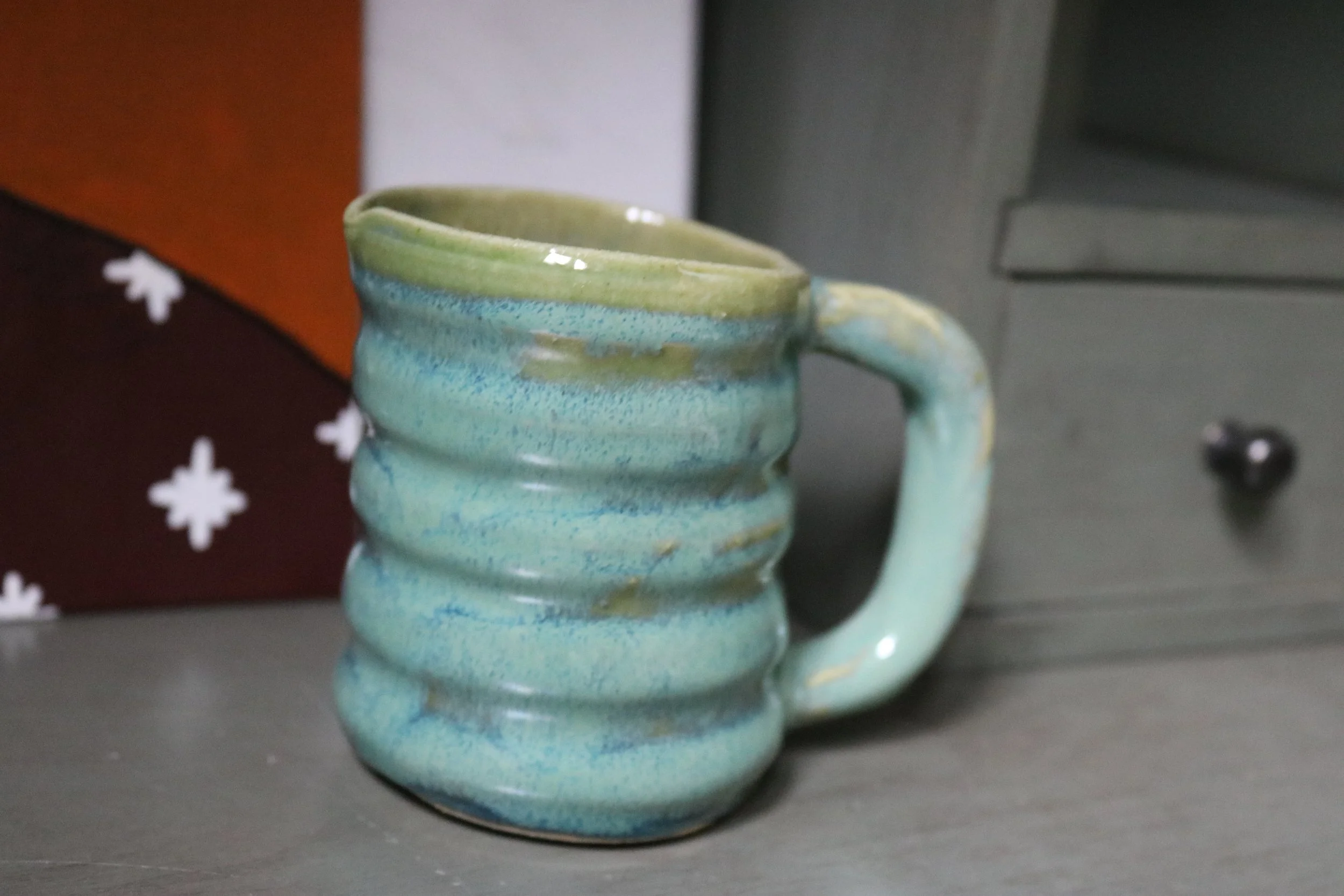Green Ribbed Mug