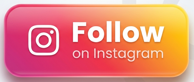 Pink and yellow gradient social media button encouraging users to follow on Instagram, featuring the Instagram logo and text.