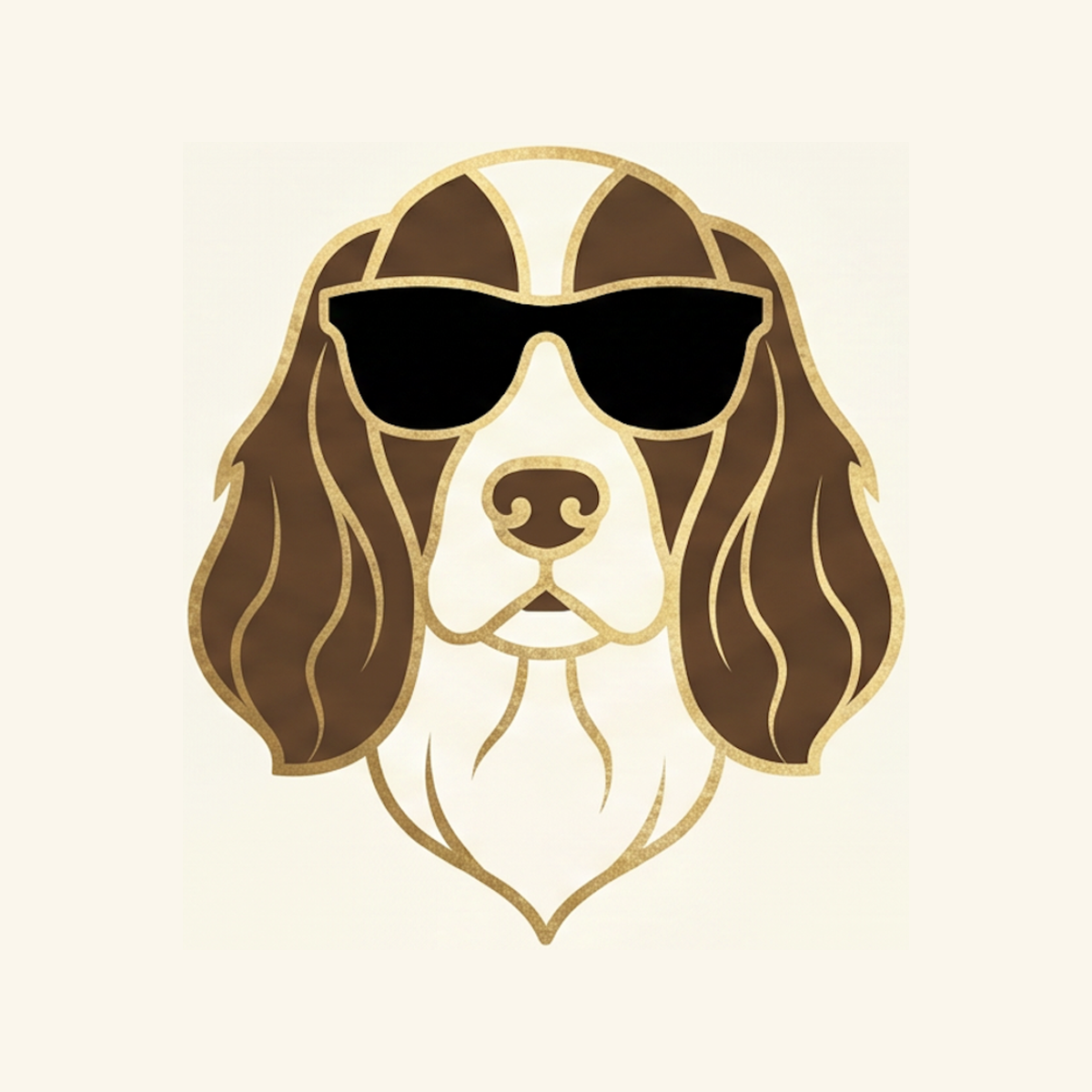 The Chic Dog crest — Posh, an English Springer Spaniel, drawn in gold