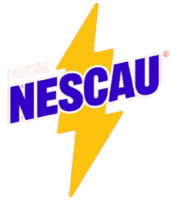 Nescau logo with a yellow lightning bolt and red outline.