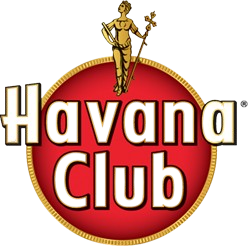 Havana Club logo featuring a gold figure standing on top of a red circular background with gold and white text reading 'Havana Club'.