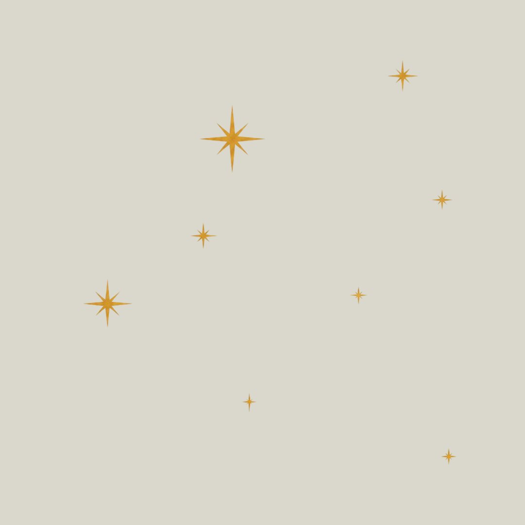 Beige background with scattered gold stars.