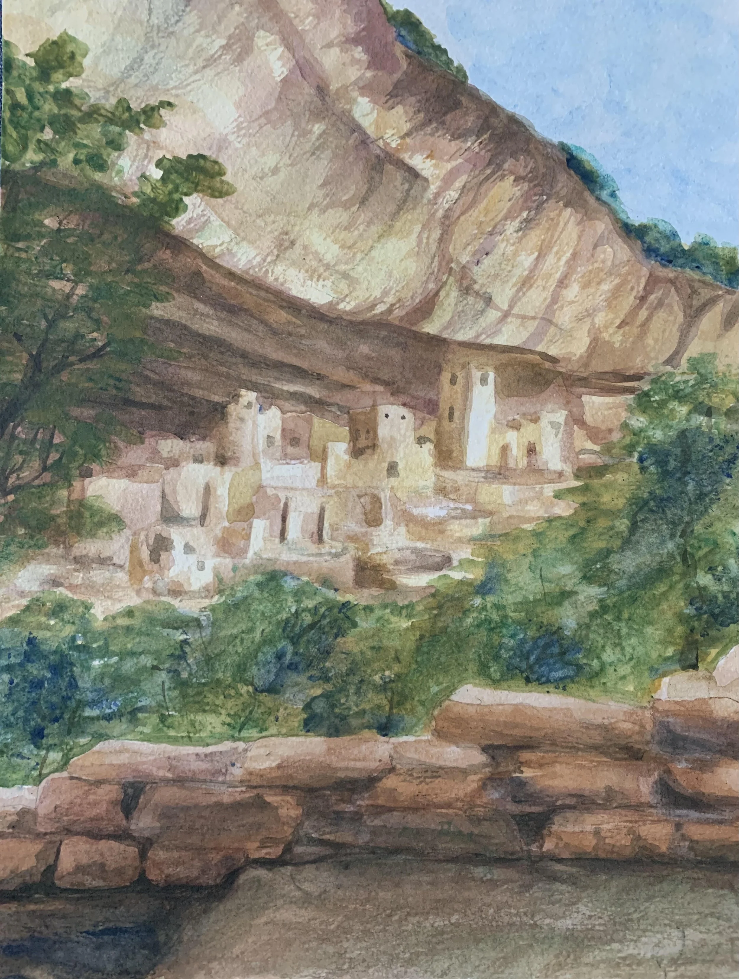 Cliff Palace- Mesa Verde National Park, Watercolor on paper, 9x 12 inches, June 2024