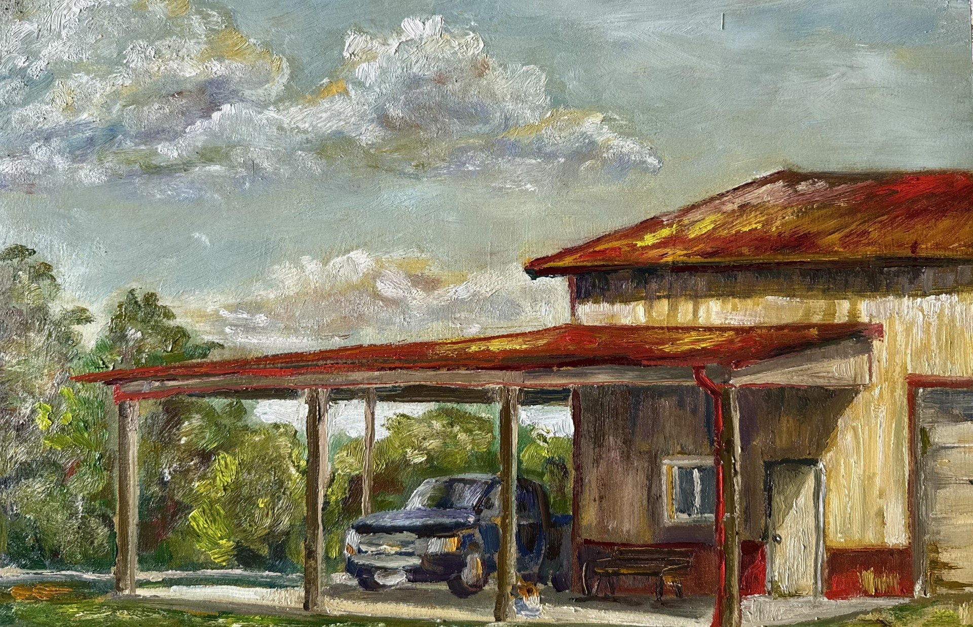 Ol' Blue, oil on paper, May 2025