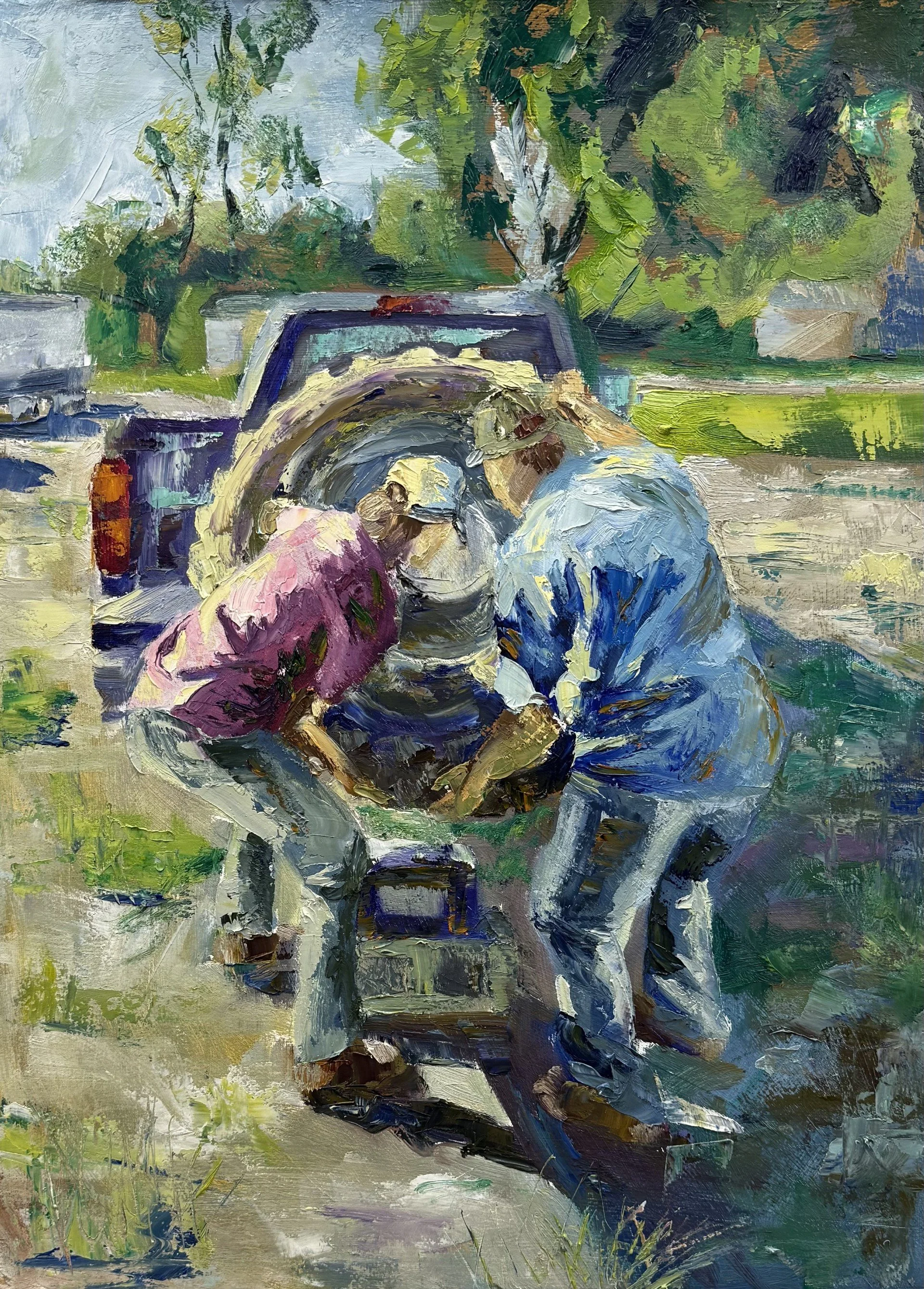 Tractor Tire, oil on paper, 22x 16 inches, September 2025