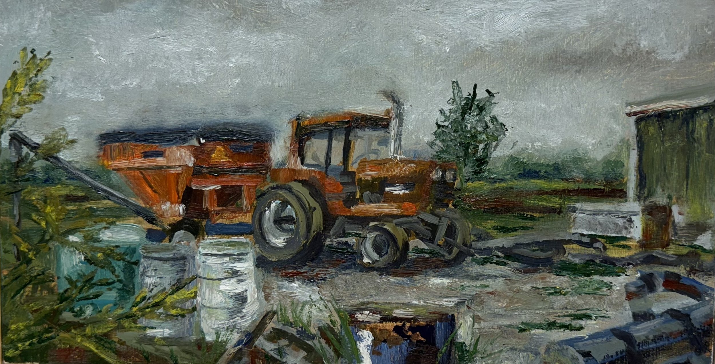 Seed Wagon, oil on canvas panel, 6.5x 12 inches, May 2025