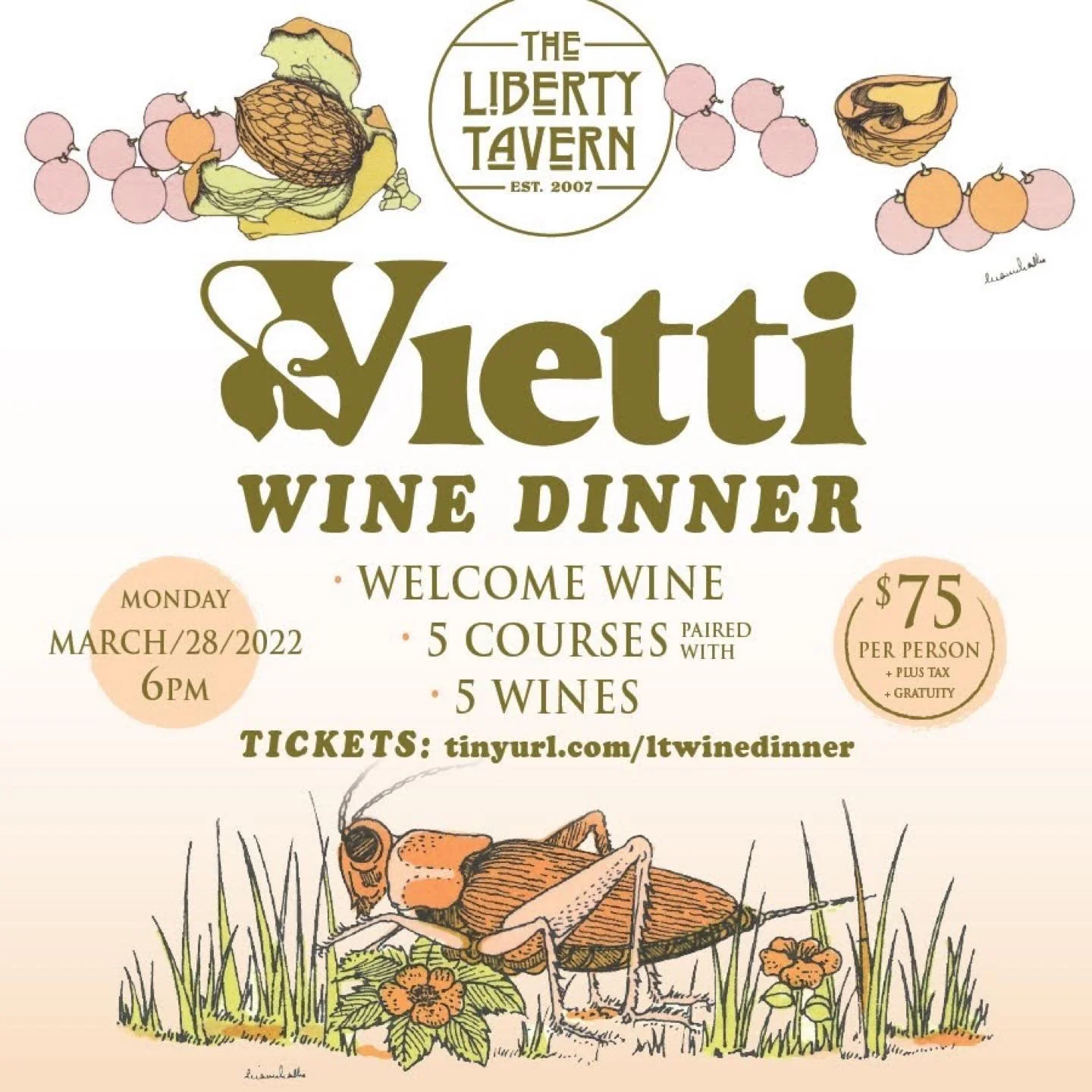 happening tonight! Enjoying working with the whimsical illustrations of @vietti_winery to create this event poster 🥂 @thelibertytavern