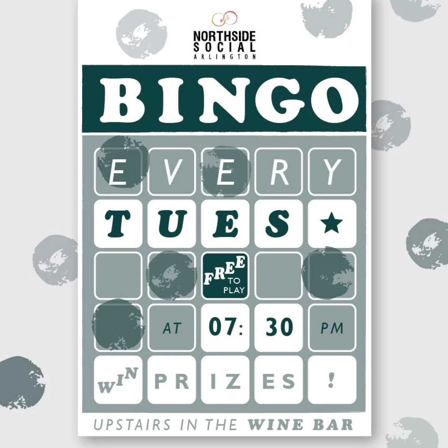 throwback style game card design to promote the weekly BINGO fun @northsidesocial
