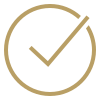 A gold checkmark inside a circular outline.