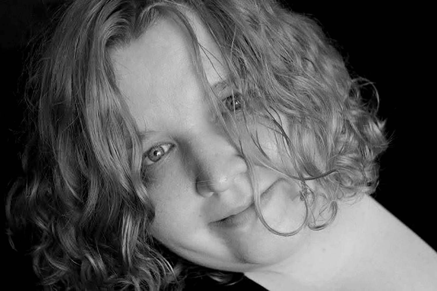 Black and white close-up self-portrait of Tammy