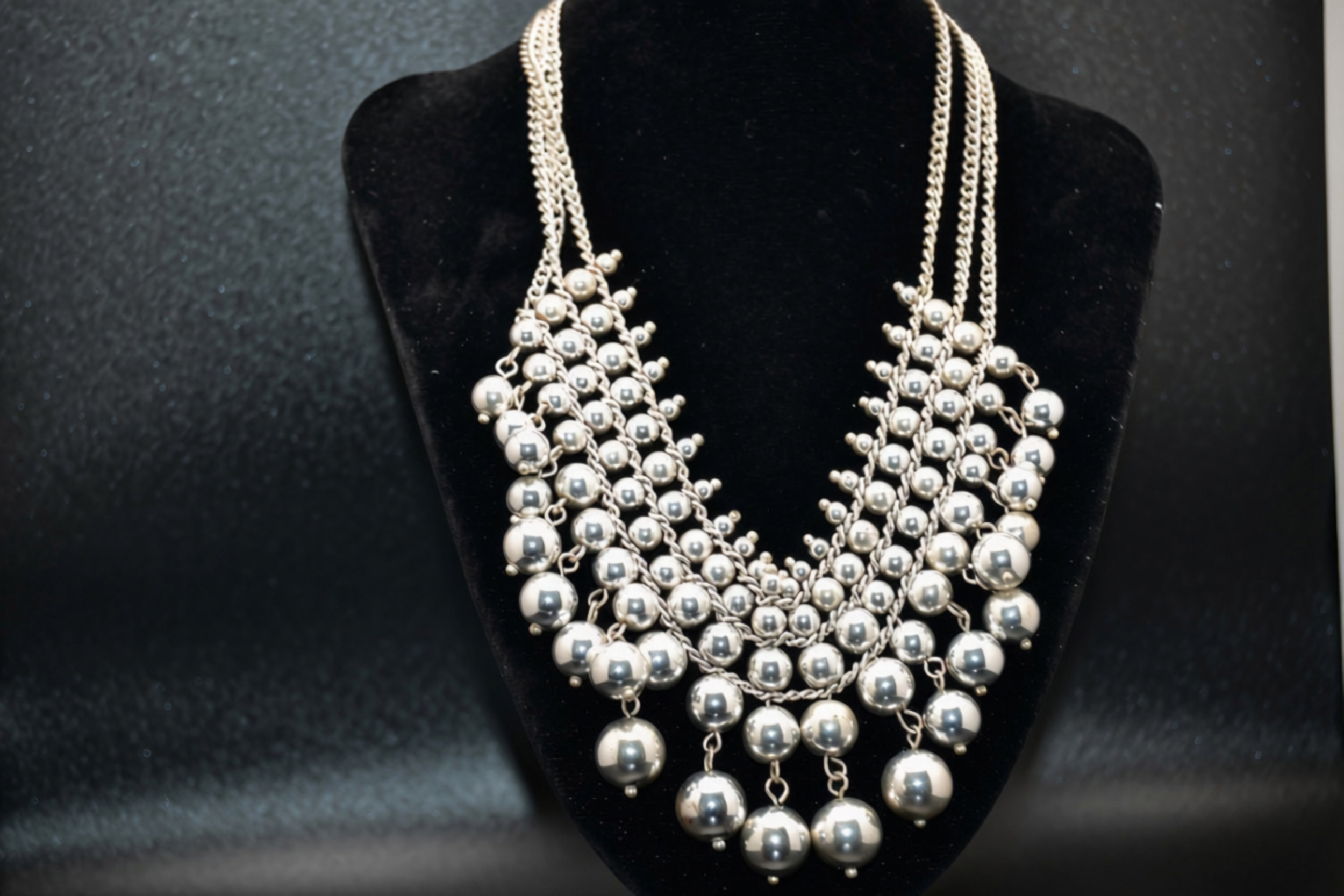 Vintage Silver-Tone Cascading Ball Bib Necklace — Estate Find | Excellent Condition