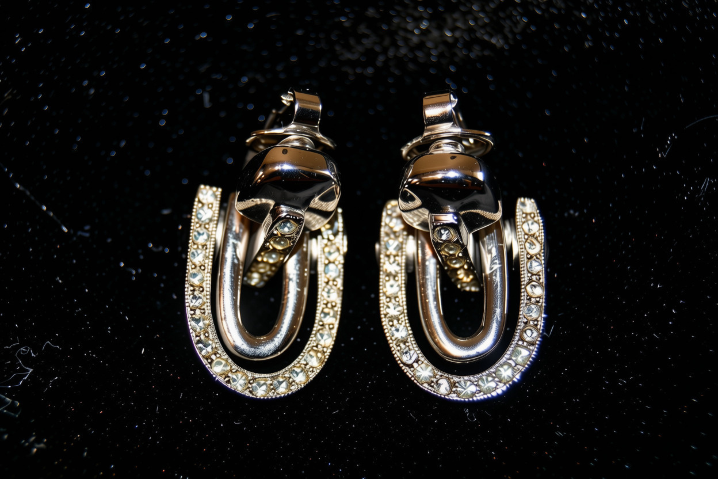 Trifari Silver-Tone Pave Crystal Doorknocker Earrings