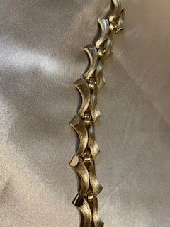 Trifari Sculpted Gold Link Bracelet, Mid-Century, 6.75", Fold-Over Clasp, Signed