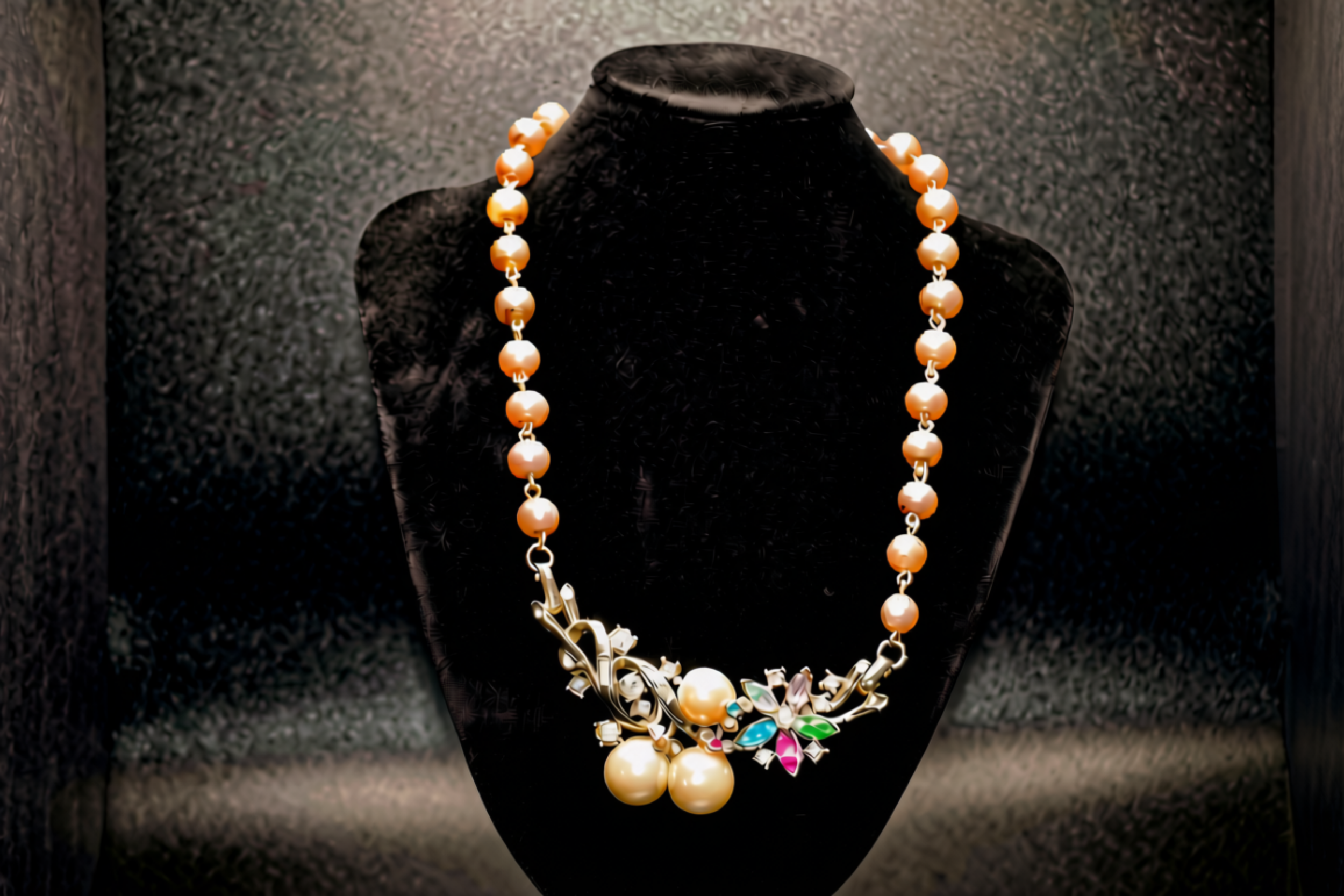 Vintage Gold-Tone Faux Pearl & Rhinestone Necklace
