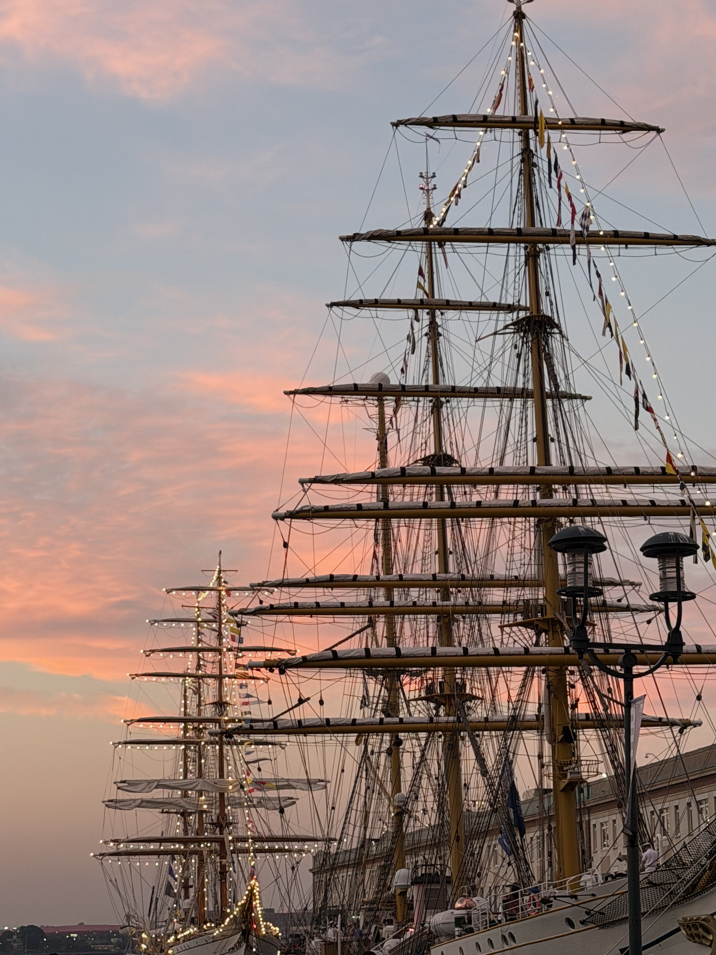 Seaport Boston, Tall Ships 2026 masts at sunset