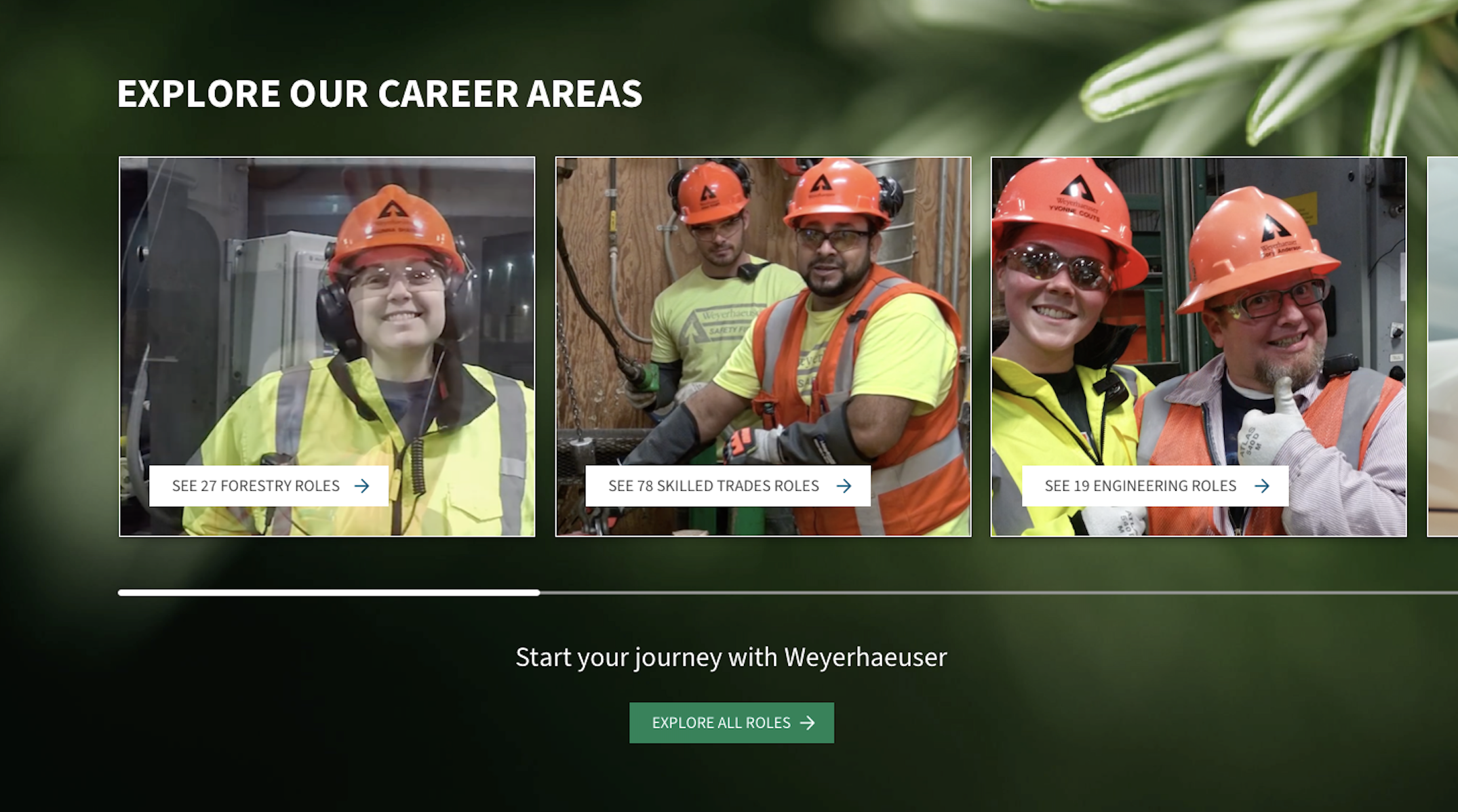 free scroll module showing photos of the different career areas