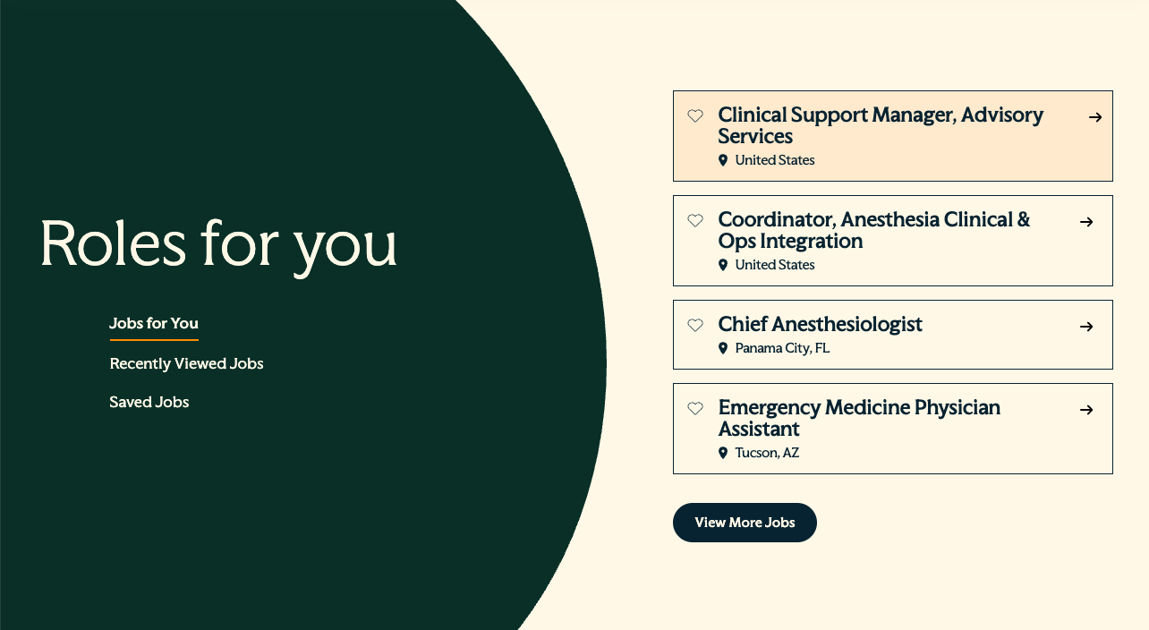 Featured job list links directly to Job Results page