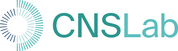 CNS Lab logo with a circular, radial graphic design to the left of the text.