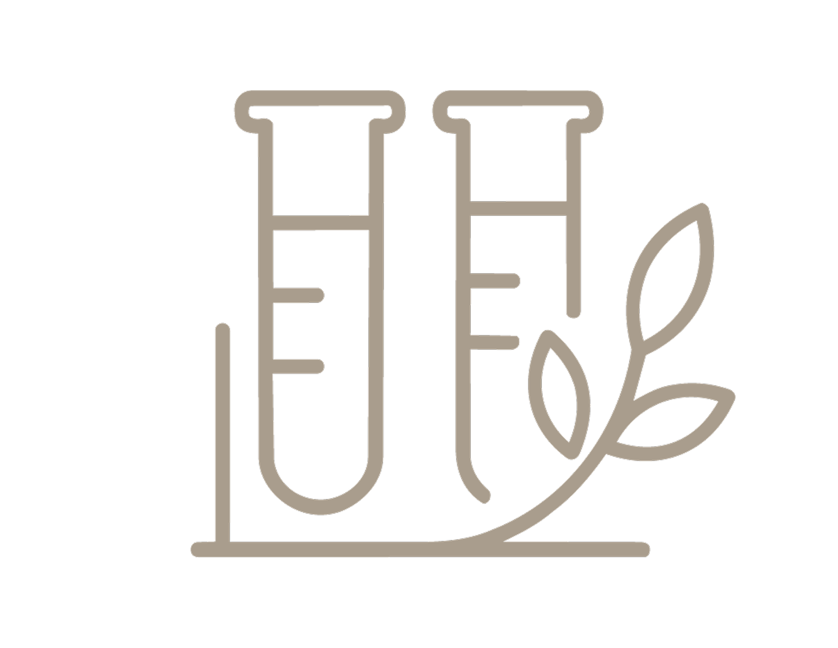 Line drawing of two test tubes with a leaf, symbolizing eco-friendly or sustainable science.