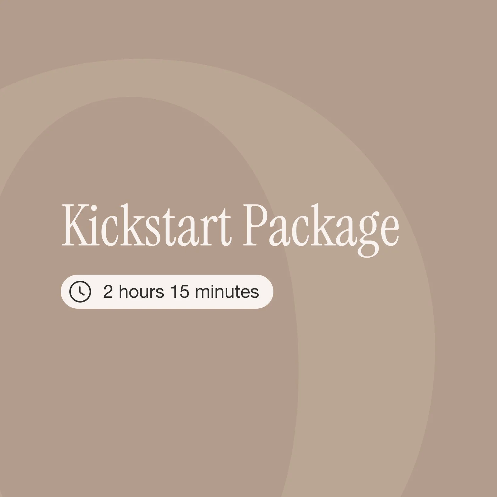 A beige background with text indicating a kickstart package with a duration of 2 hours and 15 minutes.