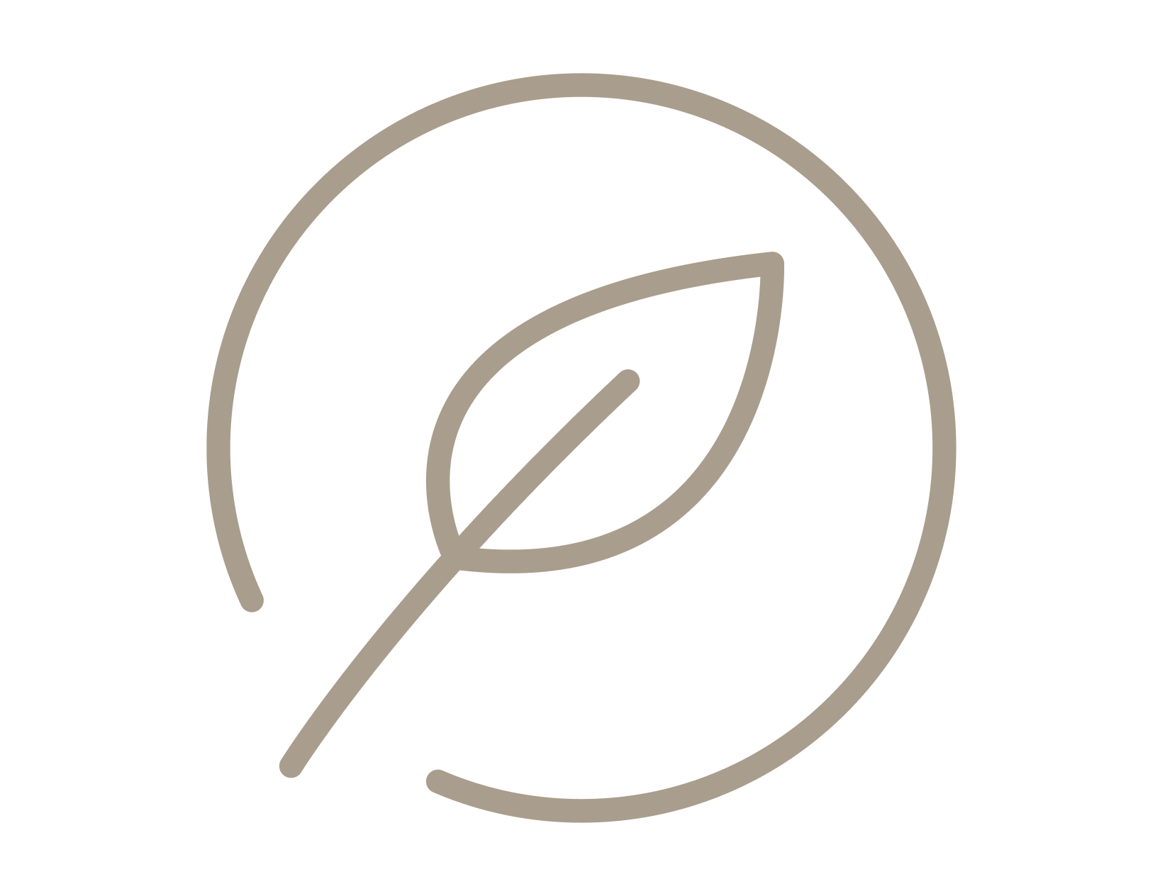 Simple line drawing of a leaf inside a circle.