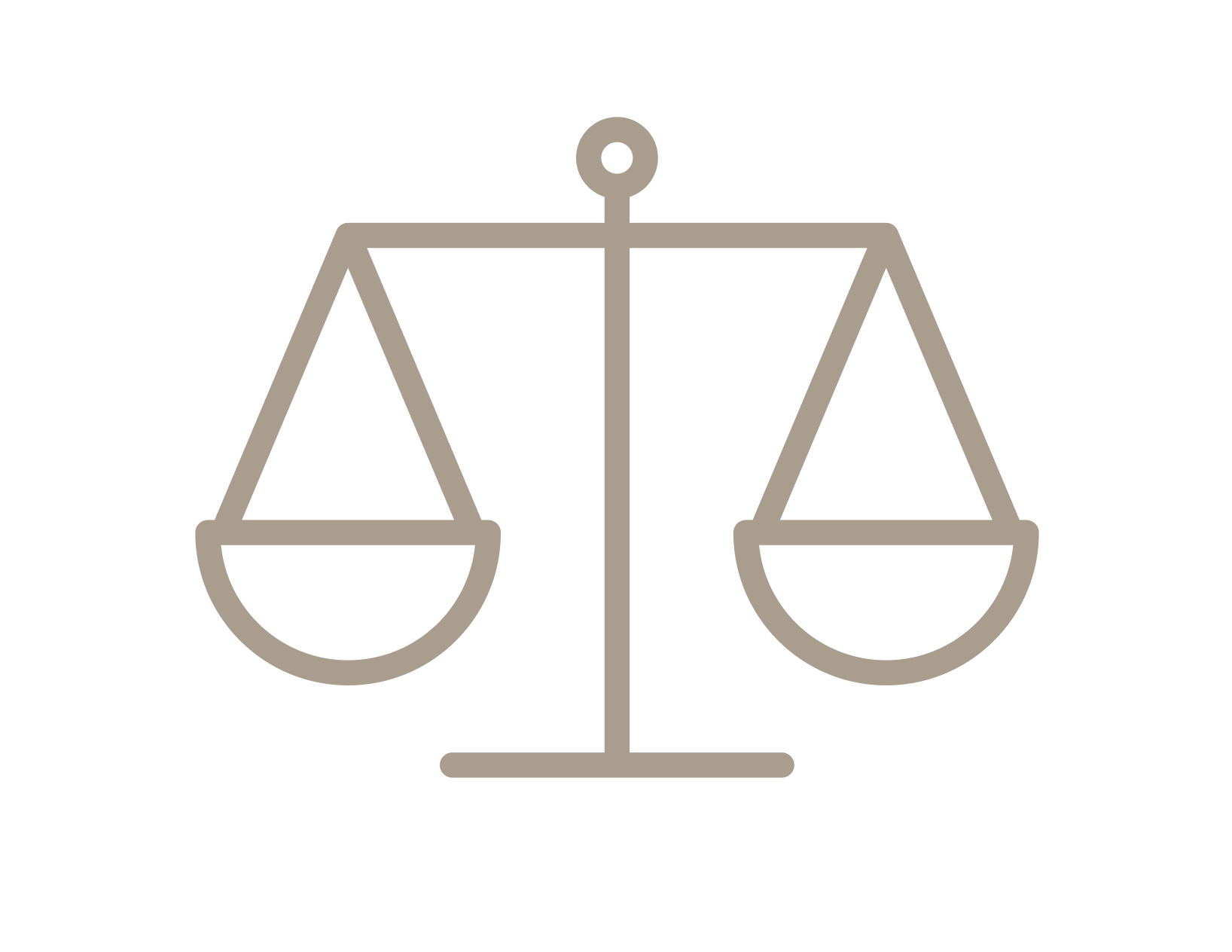 Outline of a balanced scale or weighing scale, symbolizing justice or law.