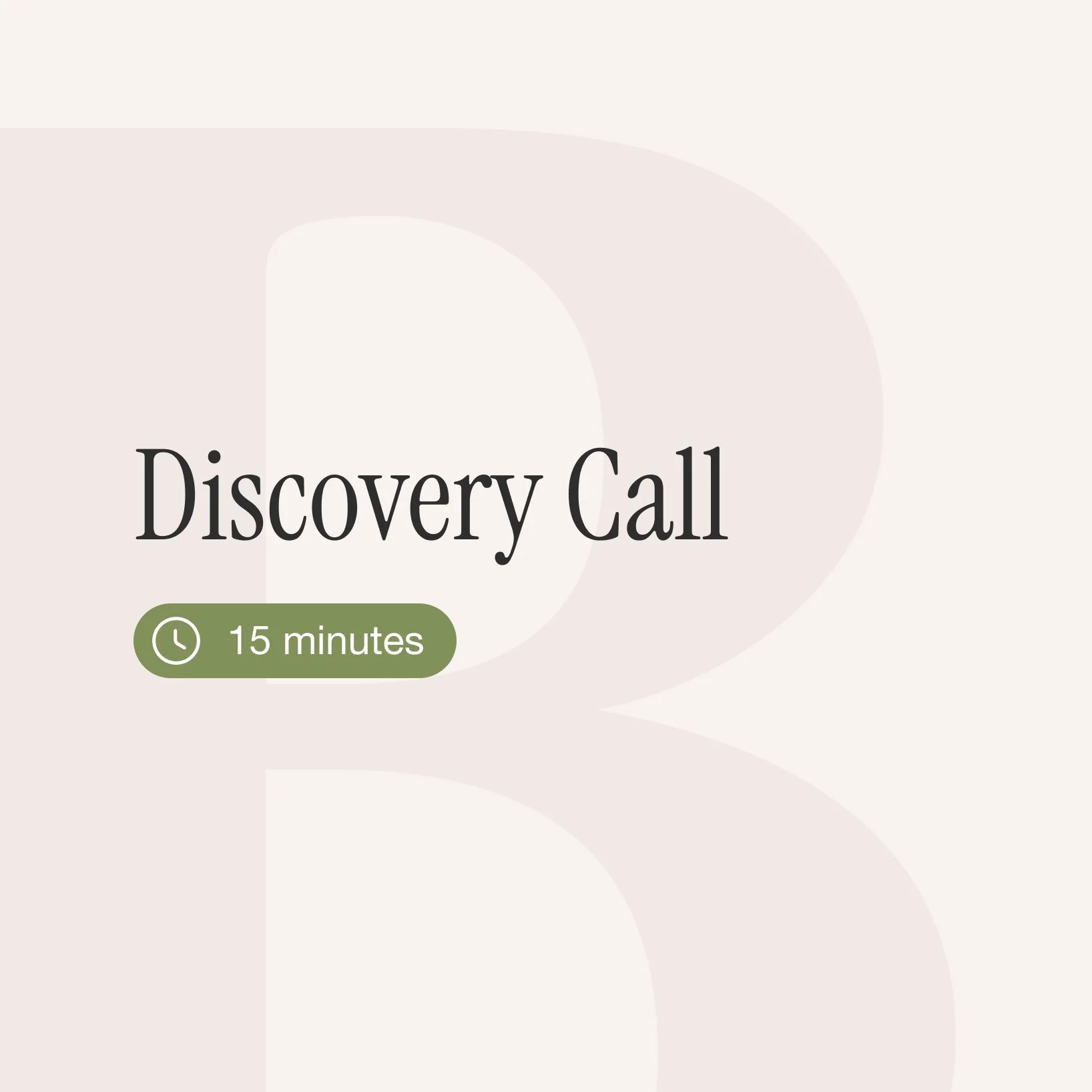 A presentation slide with the title 'Discovery Call' and a note indicating it lasts approximately 15 minutes.