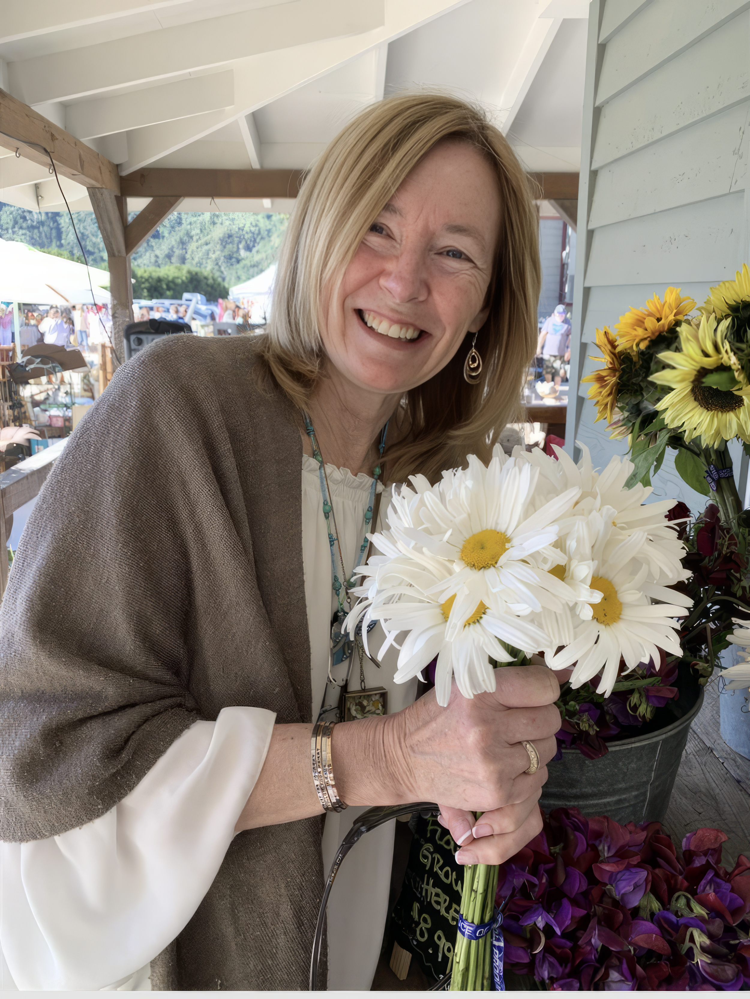 Annee Martin with daisies