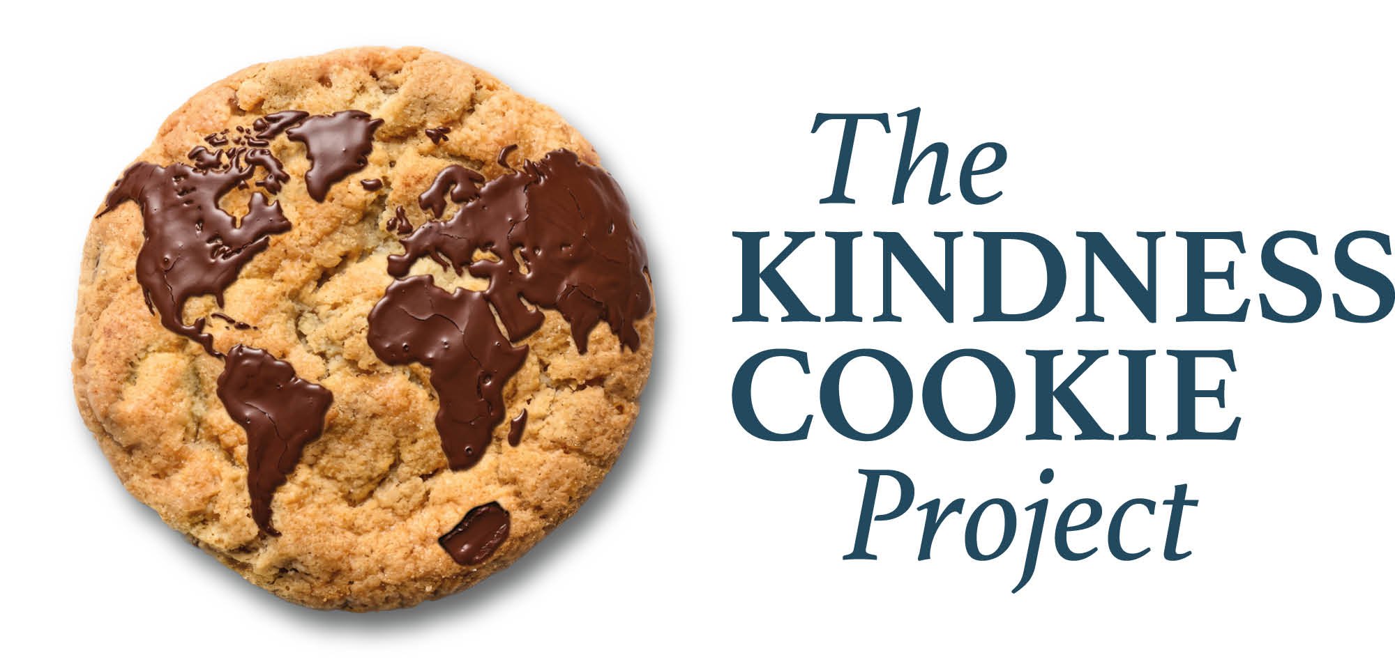 A chocolate chip cookie with chocolate drizzle, alongside text that says 'The Kindness Cookie Project'.