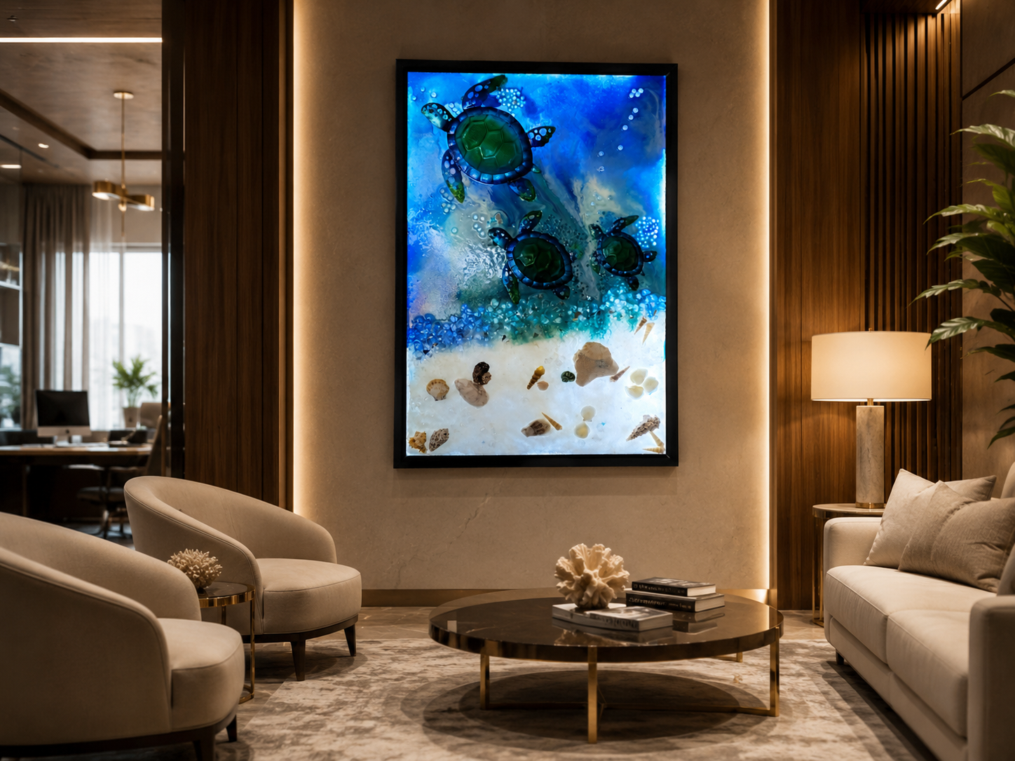 Lit up Resin Artwork in Luxury Lounge