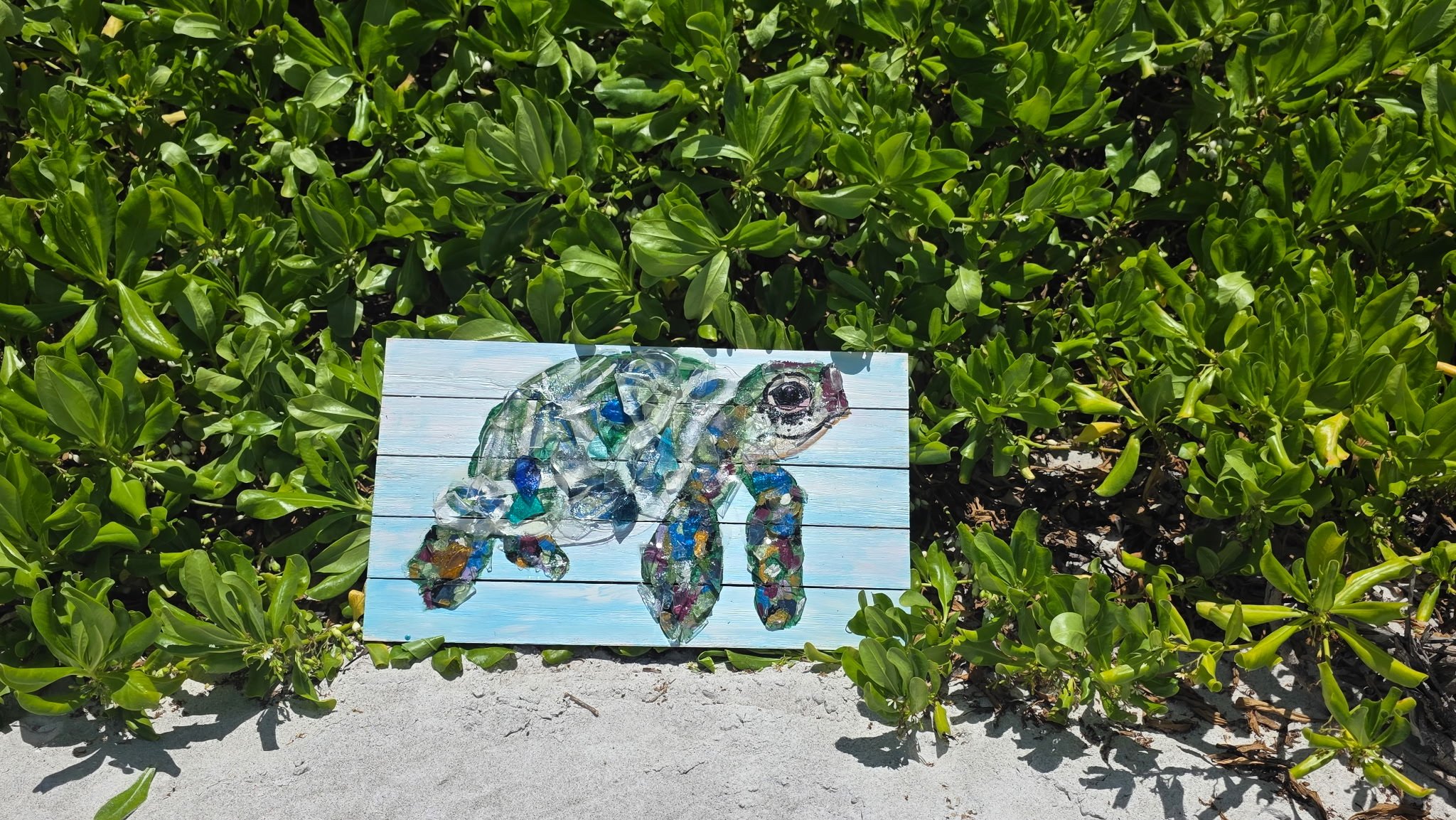 Glass Sea Turtle Coastal Resin Artwork