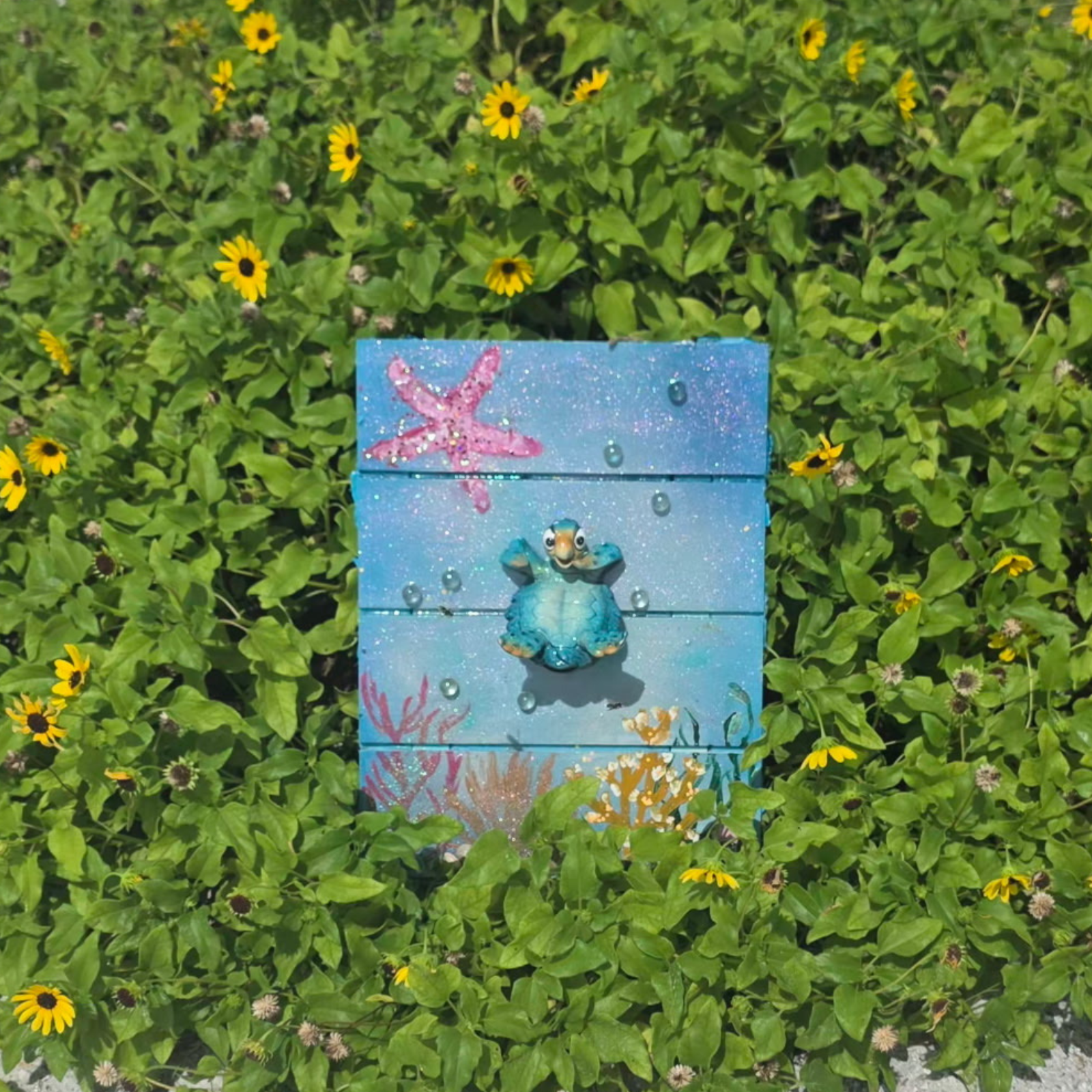 Little Turtle with Starfish Resin Art — $100