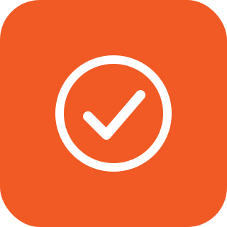 Orange background with a white checkmark inside a circle