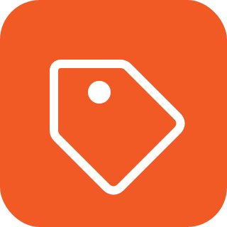 Icon of a white price tag on an orange background.