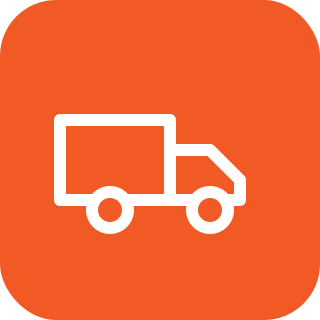 Icon of a delivery truck on an orange background.