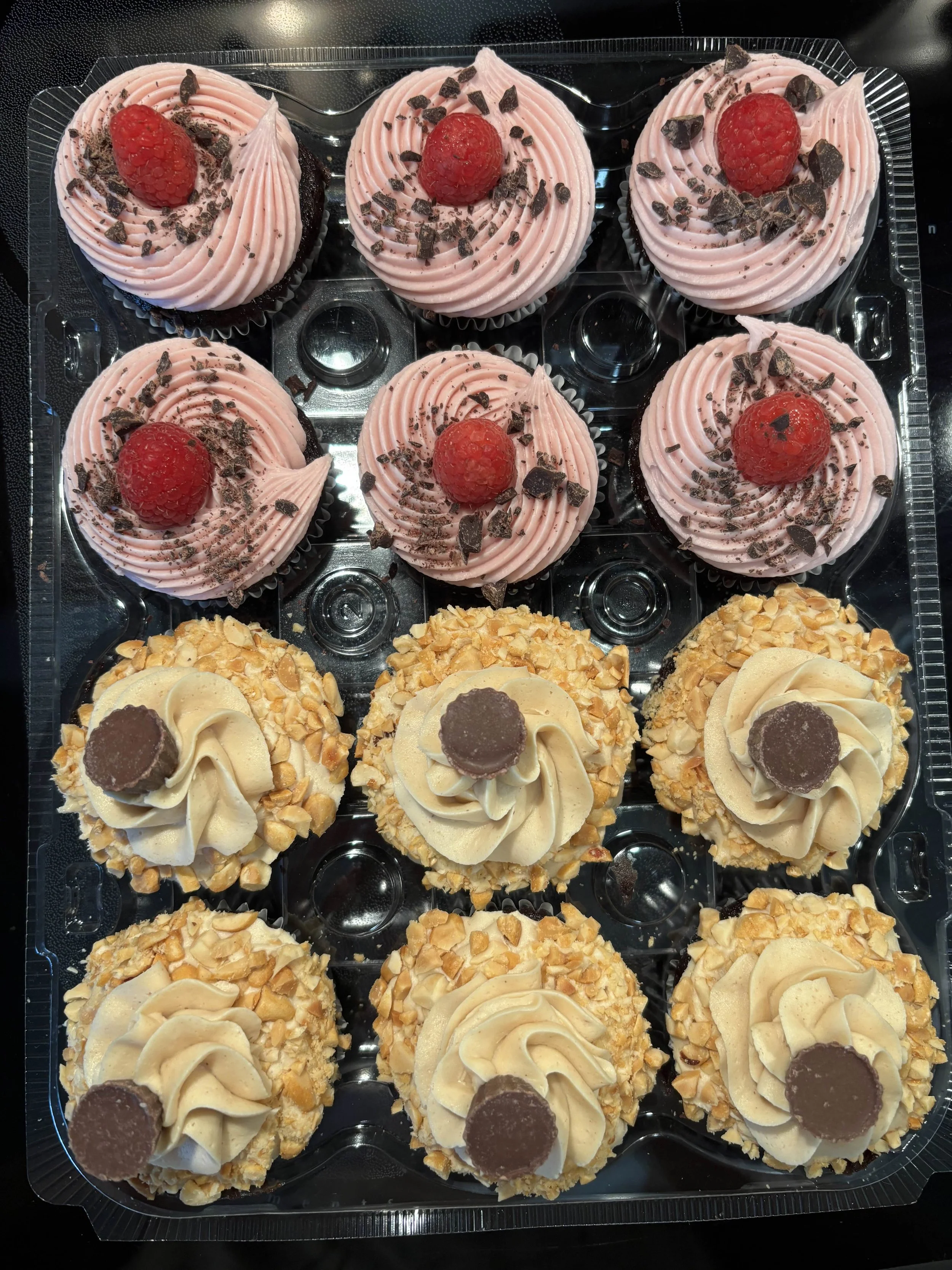 Chocolate Raspberry and Peanut butter cup specialty cupcakes