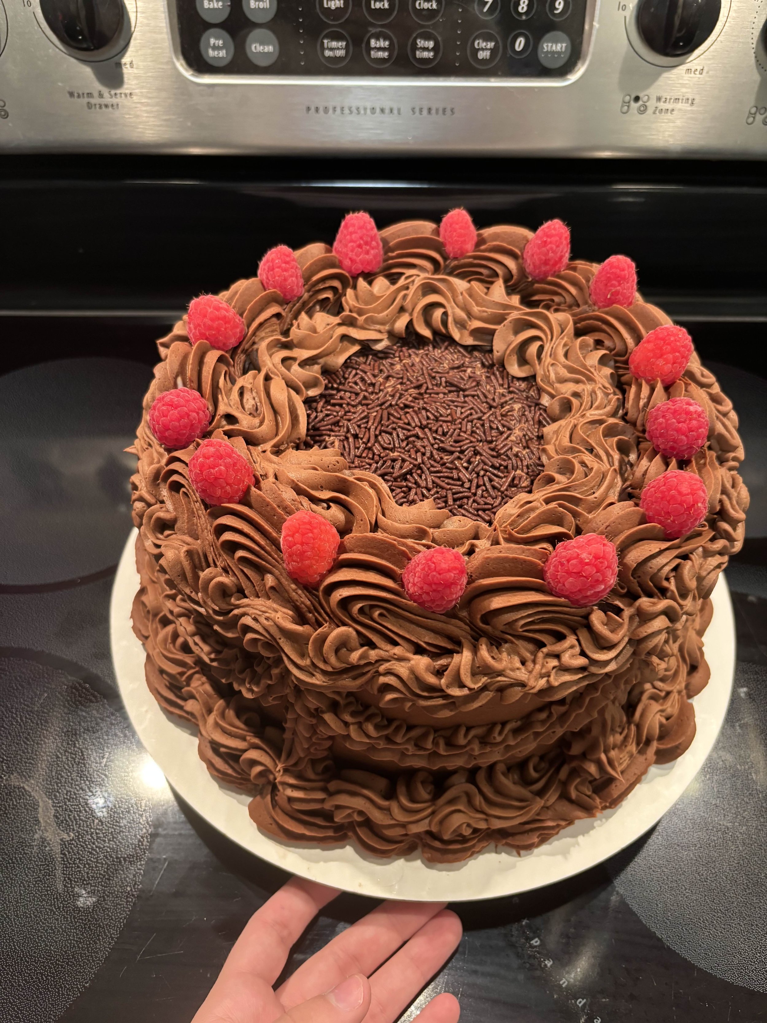 8 inch 3 layer Double Chocolate with Raspberry filling