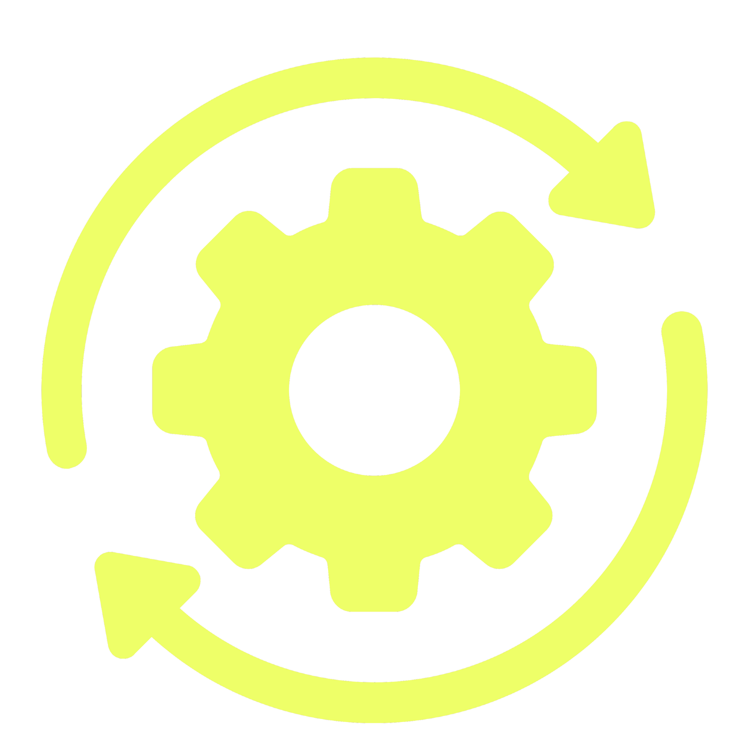 Yellow gear icon with an arrow forming a circular motion around it, symbolizing settings or process.