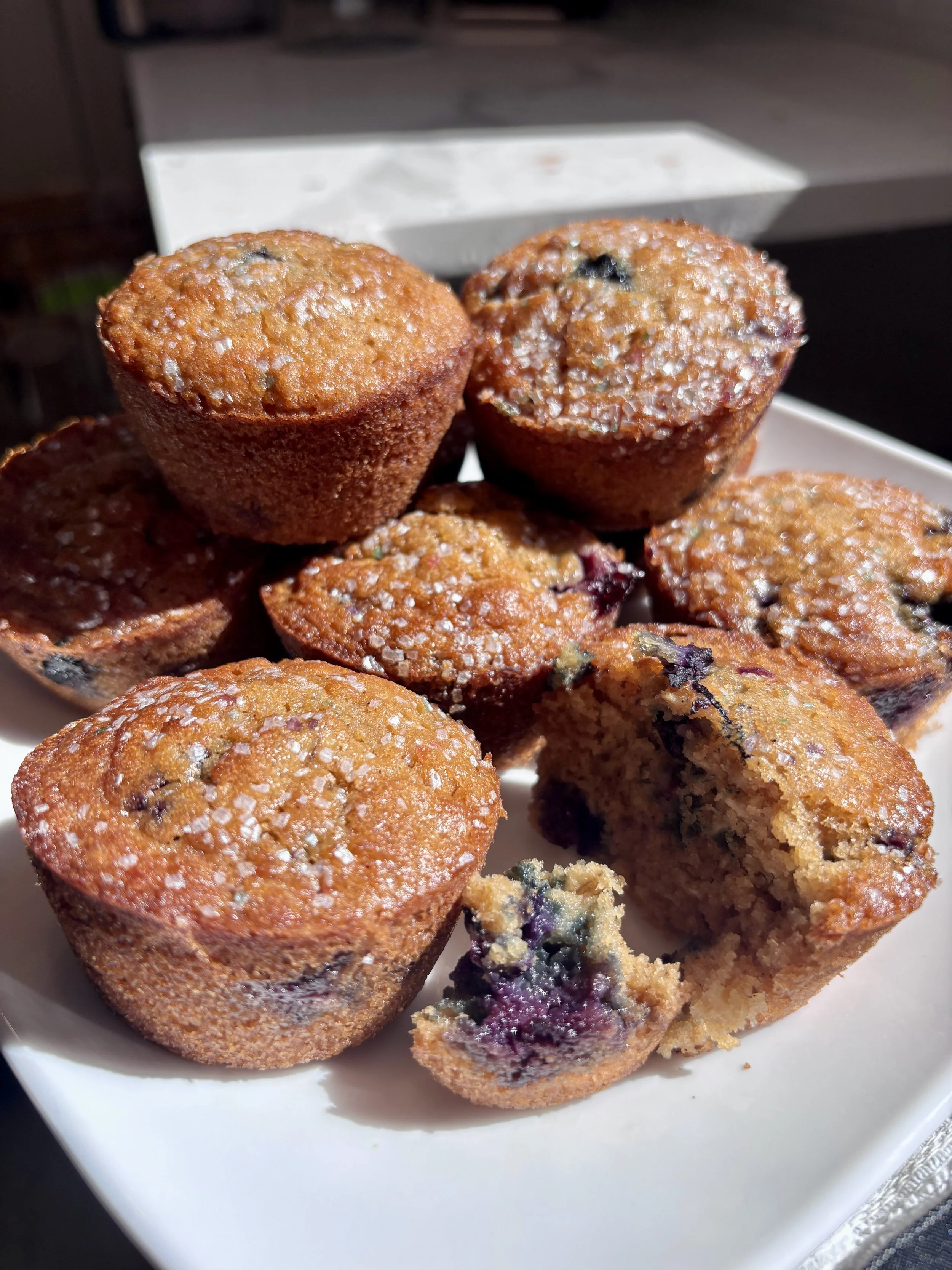 Whole Wheat Blueberry Oatmeal Muffins Sweetened with Honey
