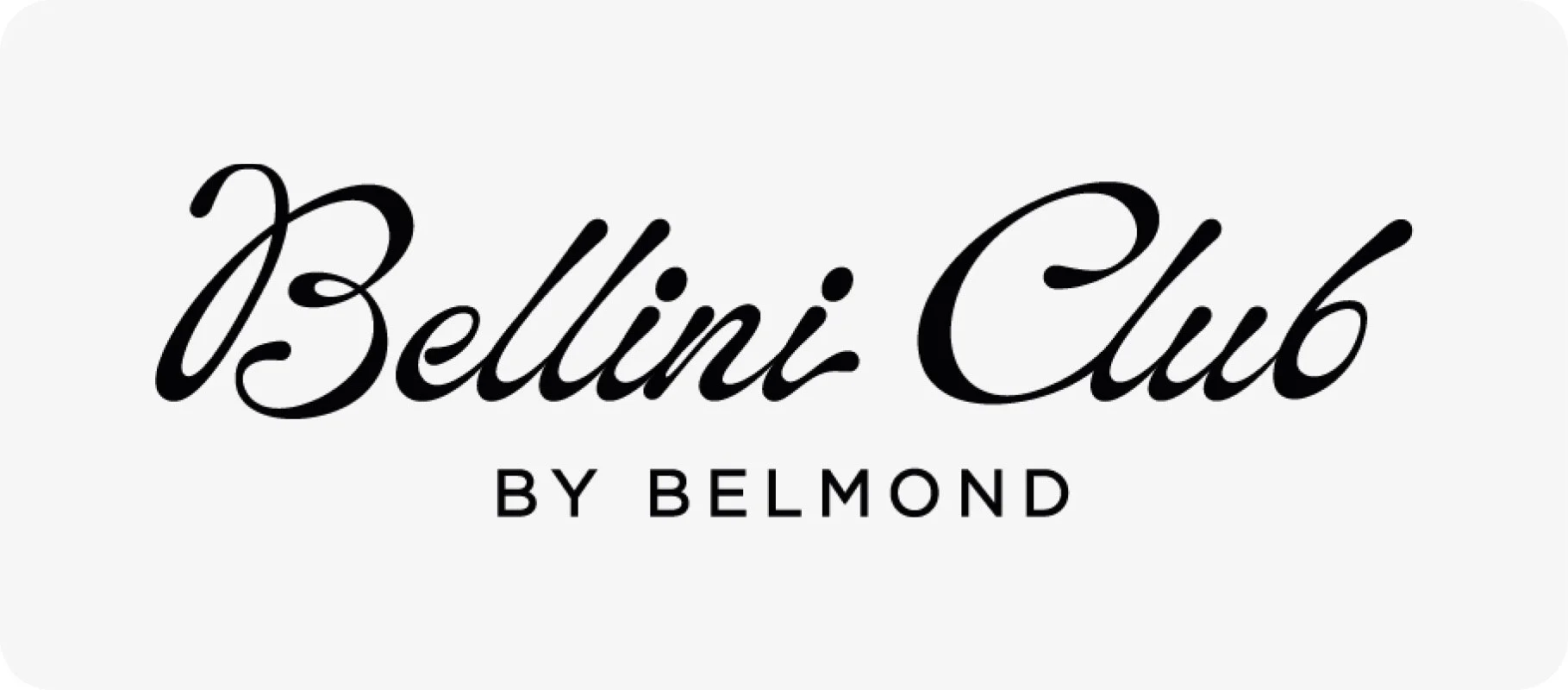 Black text on a white background reading 'Bellini Club by Belmond' in elegant cursive and uppercase lettering.