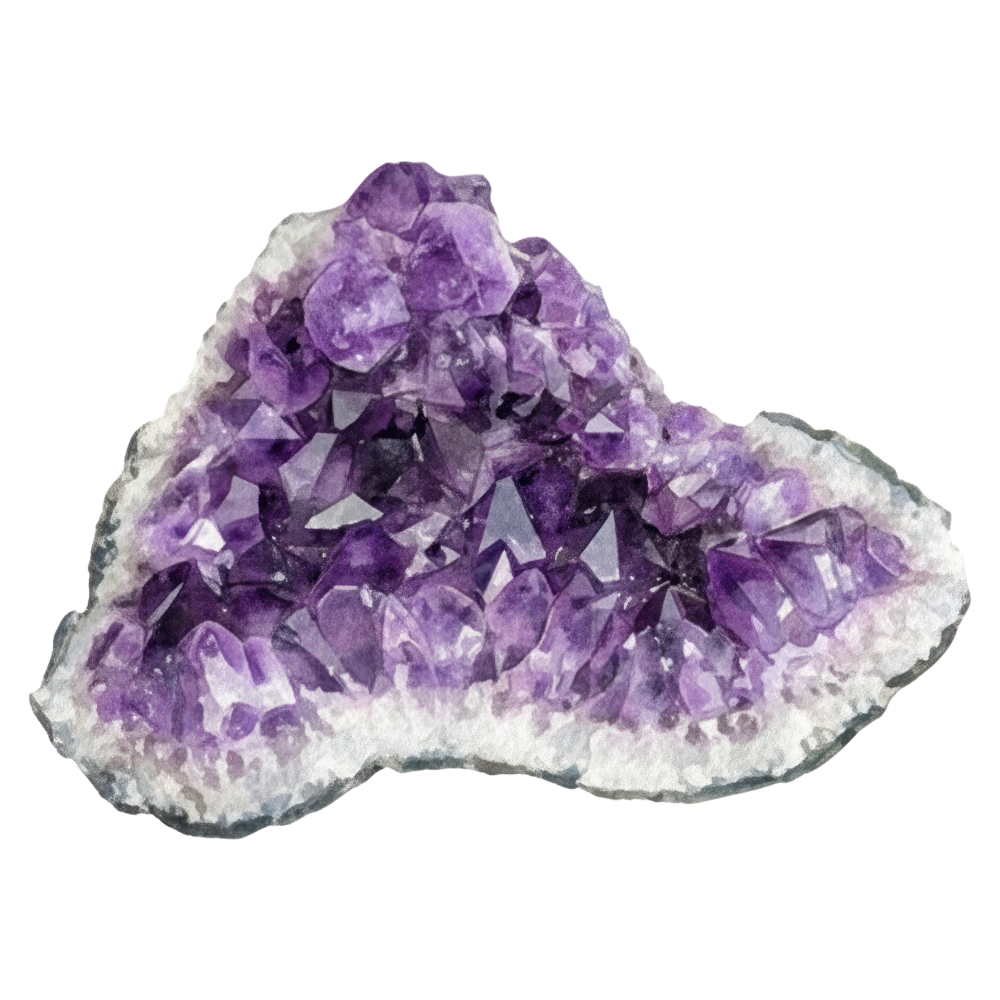 Purple crystalline mineral on a rough white and gray base.