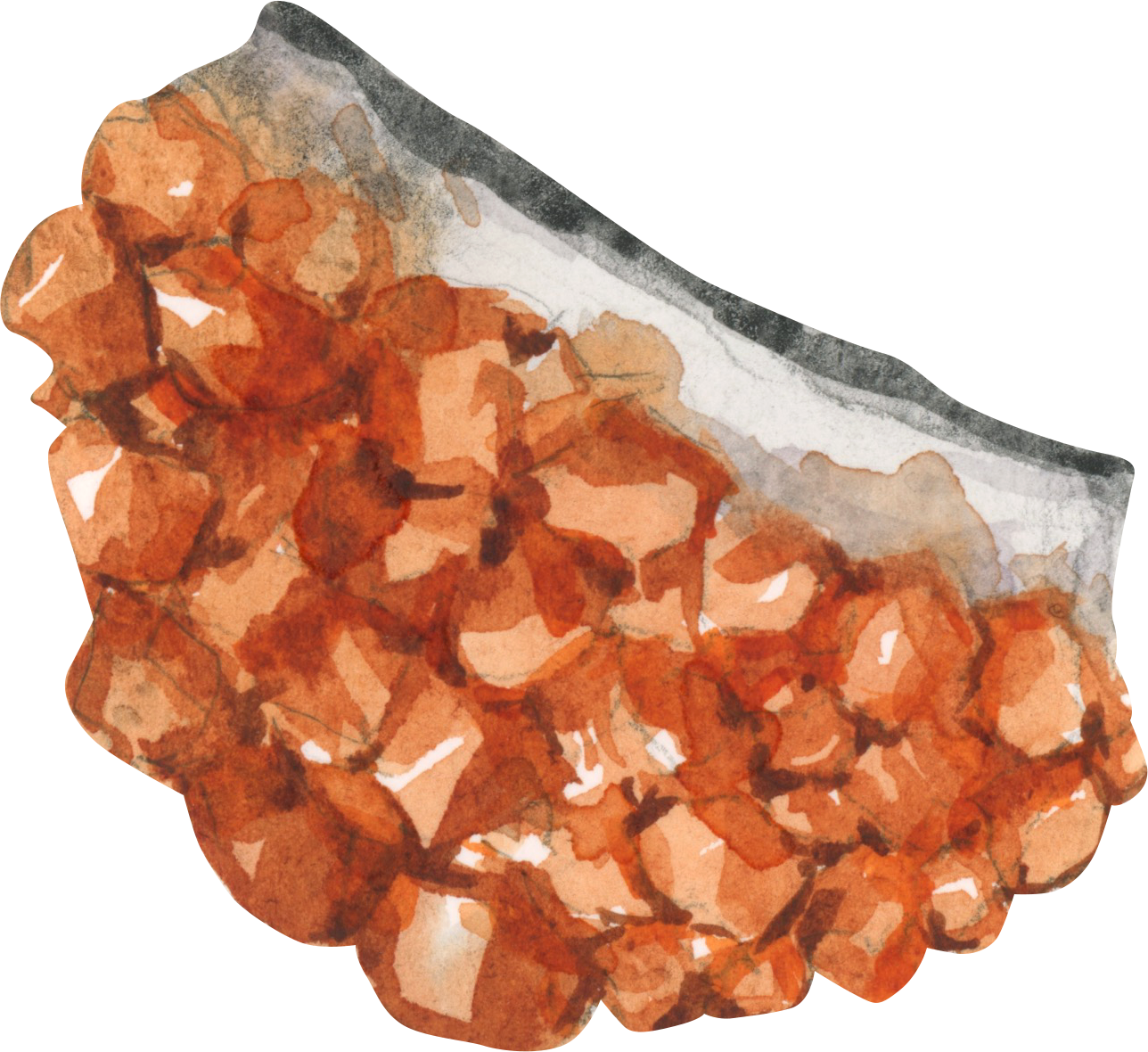 A watercolor painting of an orange gemstone.