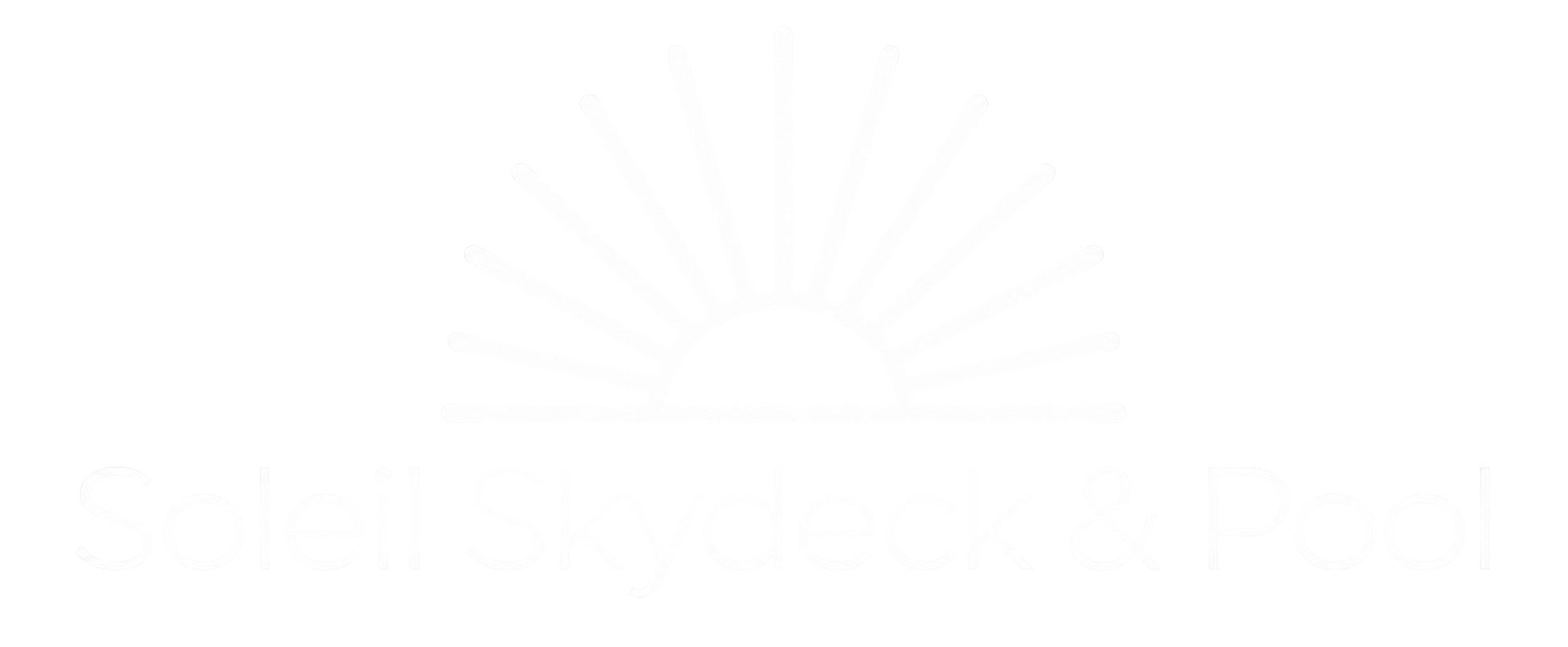 Logo for Soleil Skydeck & Pool featuring a stylized sun with rays above the business name.